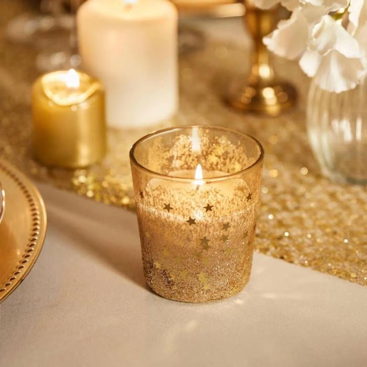 FEERIC LIGHT & CHRISTMAS Bougie Photophore Déco  Colorama  90g Or