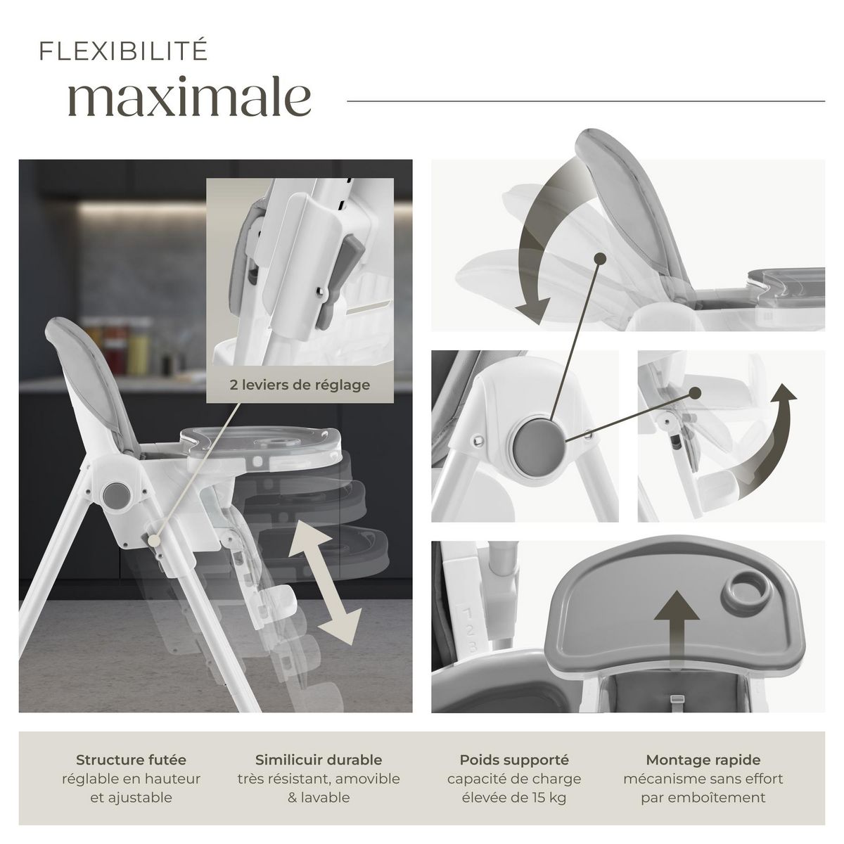 tectake Chaise haute dès les premiers mois, pliable blanc