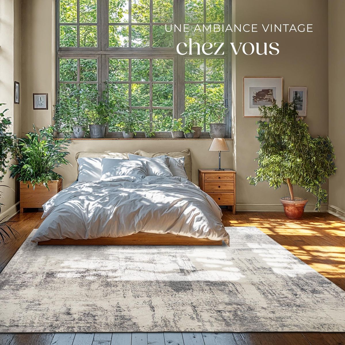 tectake Tapis design vintage à poils courts en laine synthétique et feutre beige/gris 240 x 340 cm