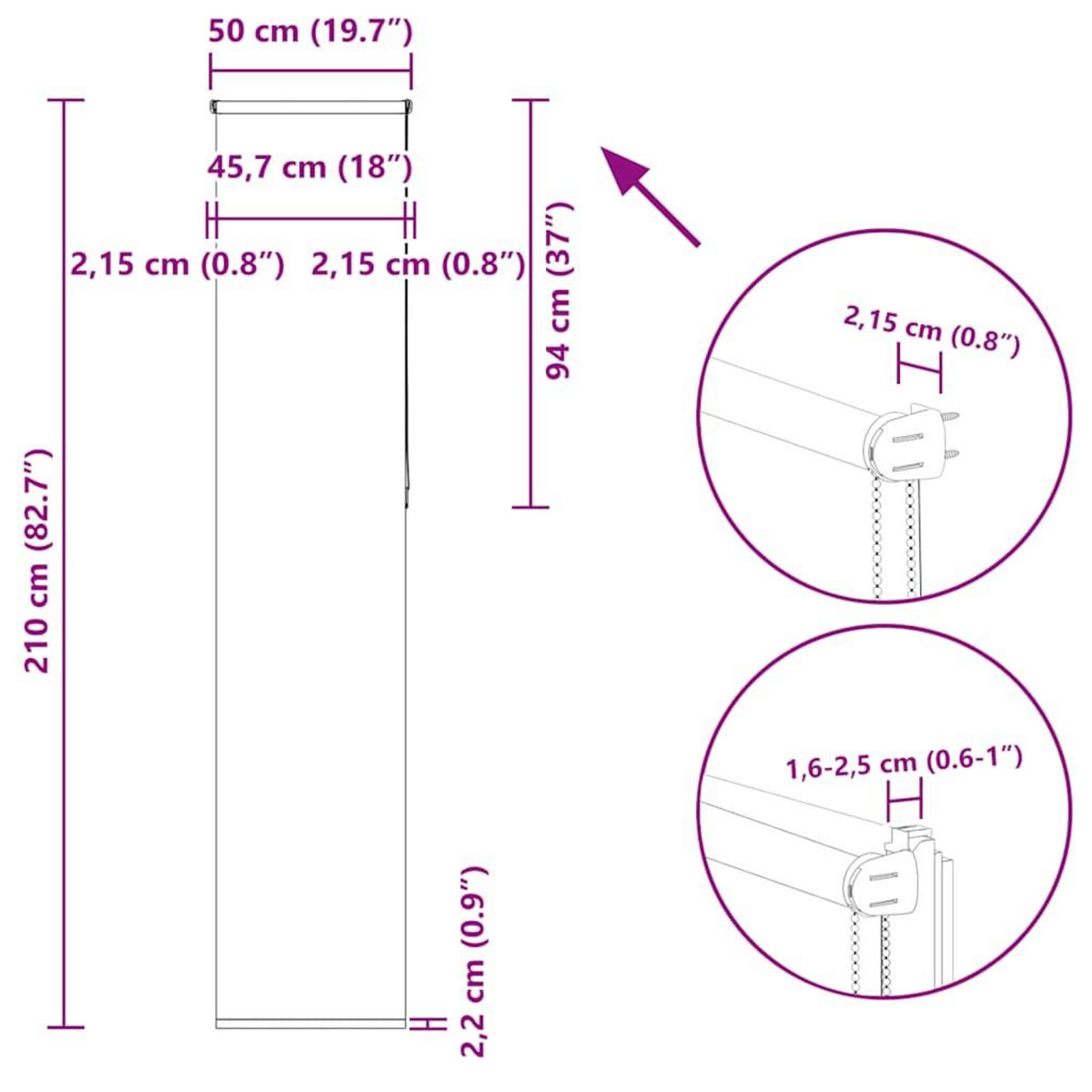 VIDAXL Store enrouleur occultant blanc casse 50x210cm largeur du tissu