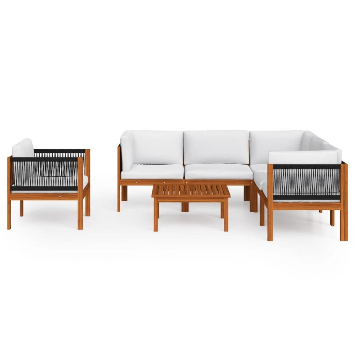 VIDAXL Salon de jardin 7 pcs avec coussins Creme Bois d'acacia solide