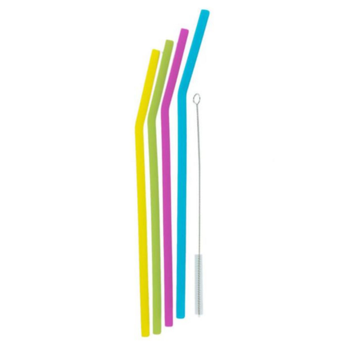 Paris Prix Lot de 4 Pailles & Goupillon  Silicone  28cm Multicolore
