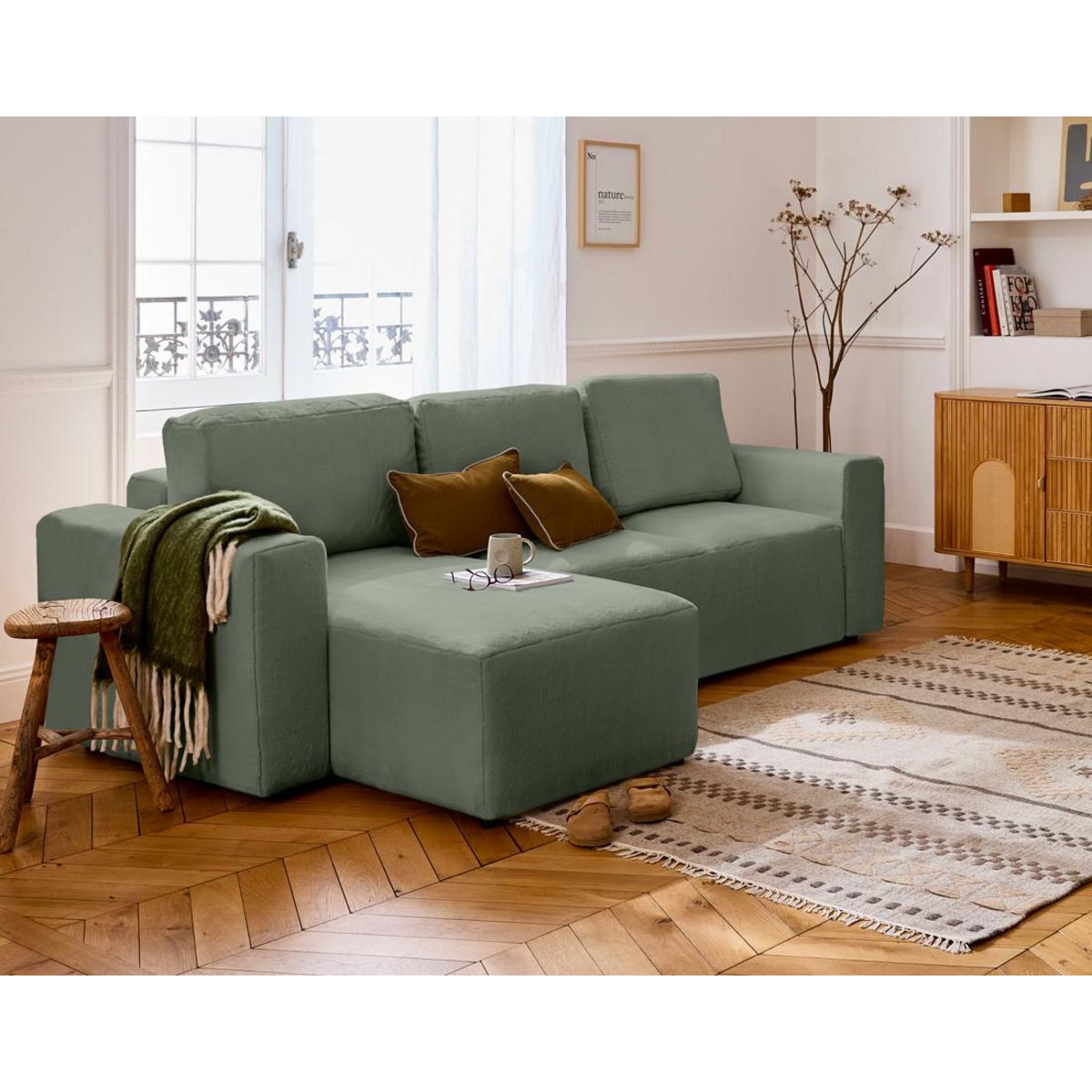 LISA DESIGN Livy - canapé d'angle réversible 4 places convertible avec coffre en fausse fourrure