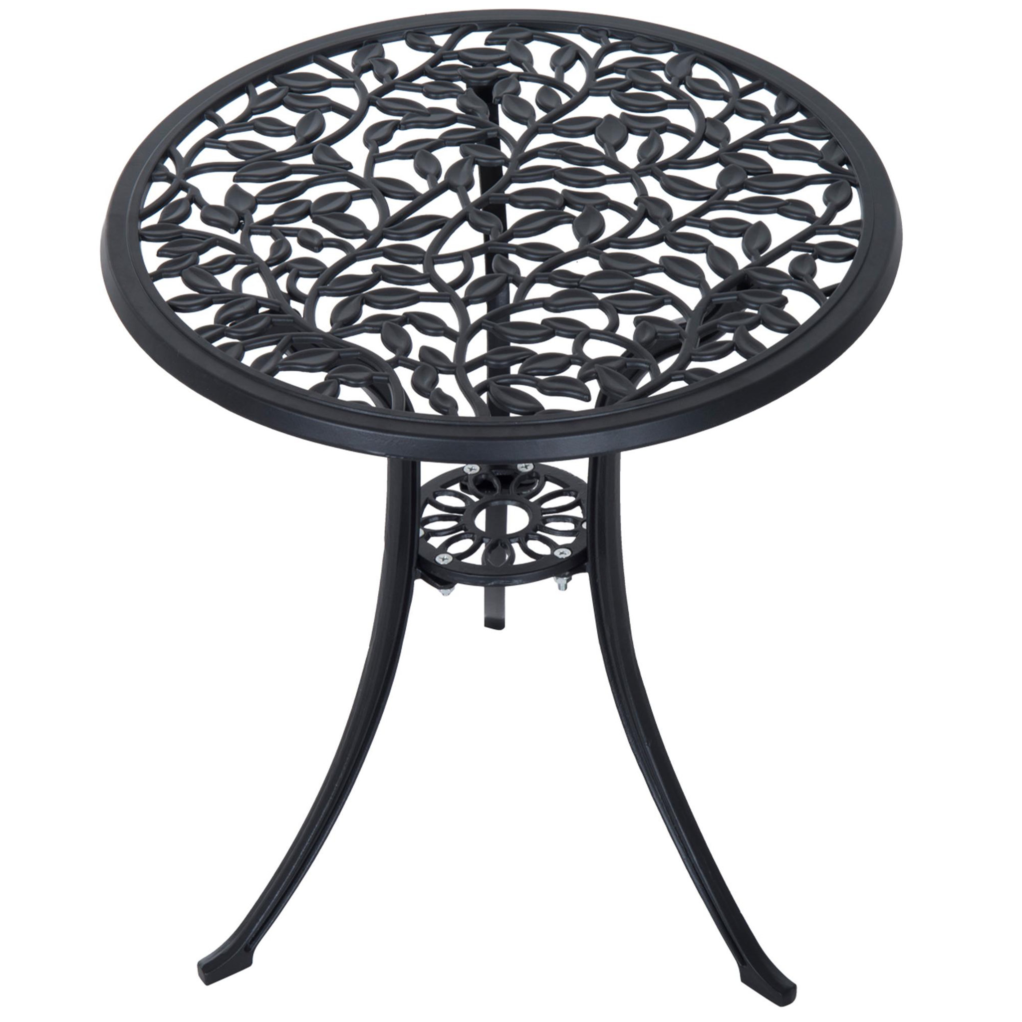 Voir la diapositive 6 : OUTSUNNY Ensemble salon de jardin 2 places avec table ronde style rétro fonte alu noir