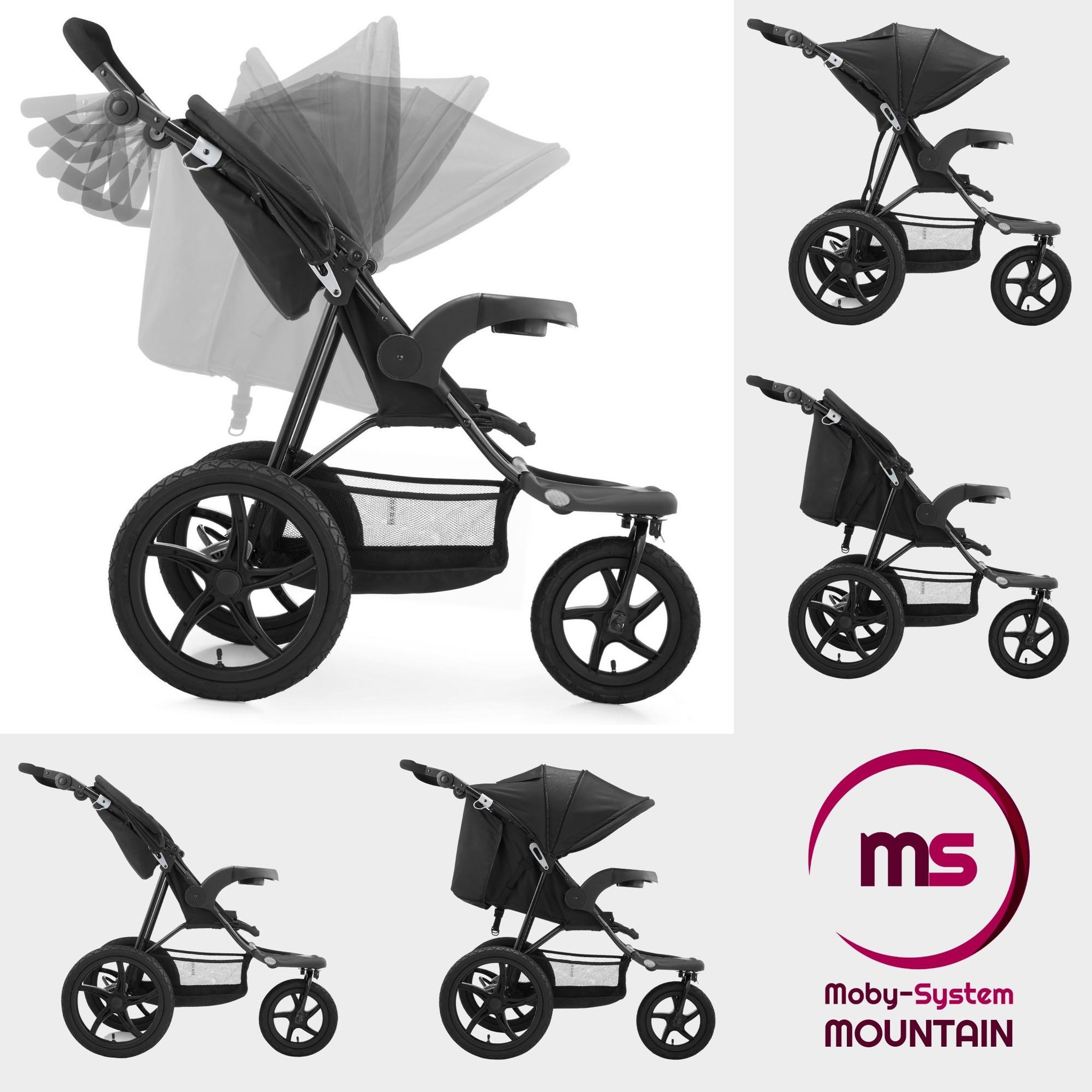 Voir la diapositive 3 : MOBY SYSTEM Poussette Bébé 3 Roues Pliable, 15 kg Max, Facile à Tourner, Ceinture 5 Points, Tout Terrain