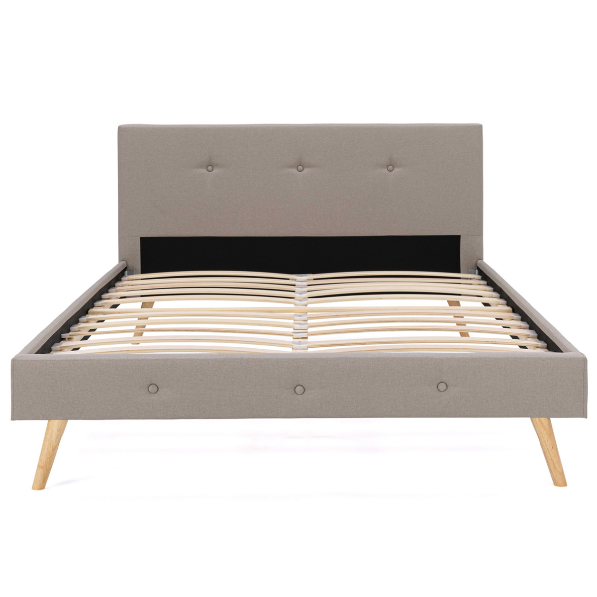 ID MARKET Lit double scandinave OSLO avec tête de lit et sommier 140 x 190 cm tissu beige effet lin