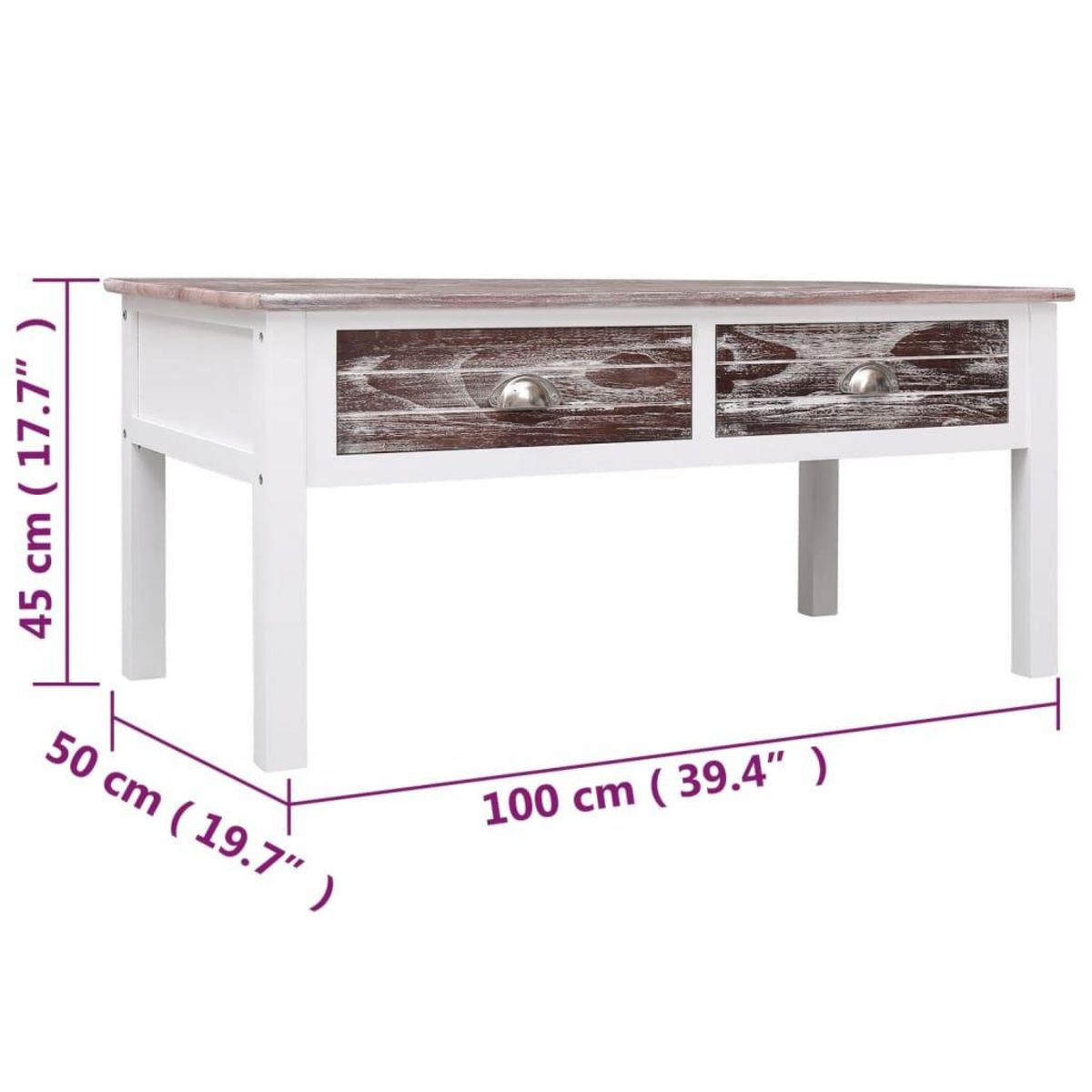 VIDAXL Table basse Marron 100x50x45 cm Bois