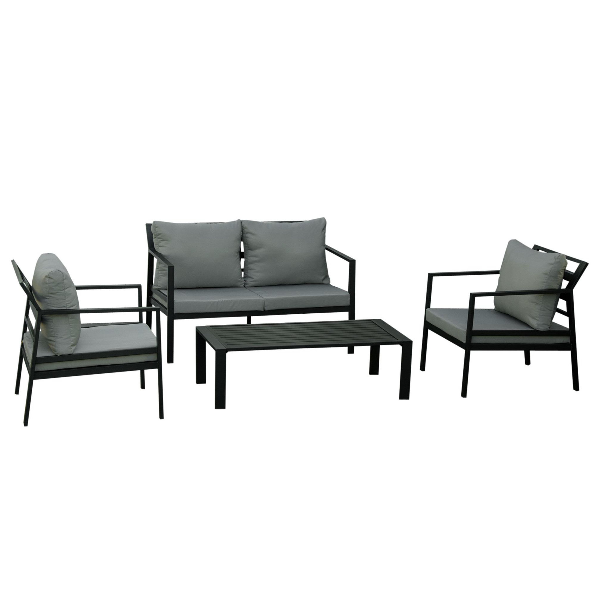 Voir la diapositive 1 : OUTSUNNY Ensemble salon de jardin style yachting design contemporain 4 places 4 pièces avec coussins déhoussables polyester alu. gris