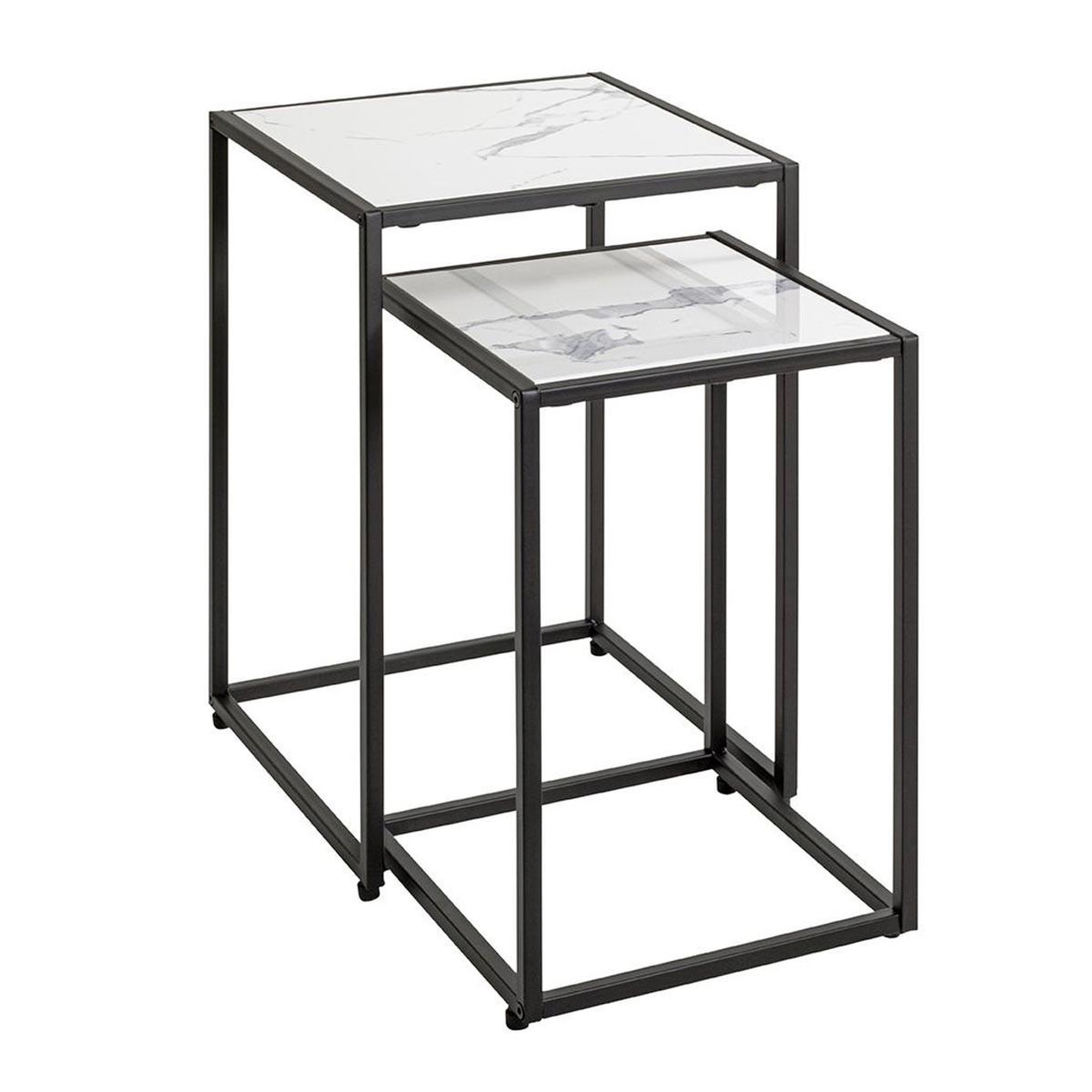 Paris Prix Lot de 2 tables d'appoint effet marbre  silvia  50cm blanc