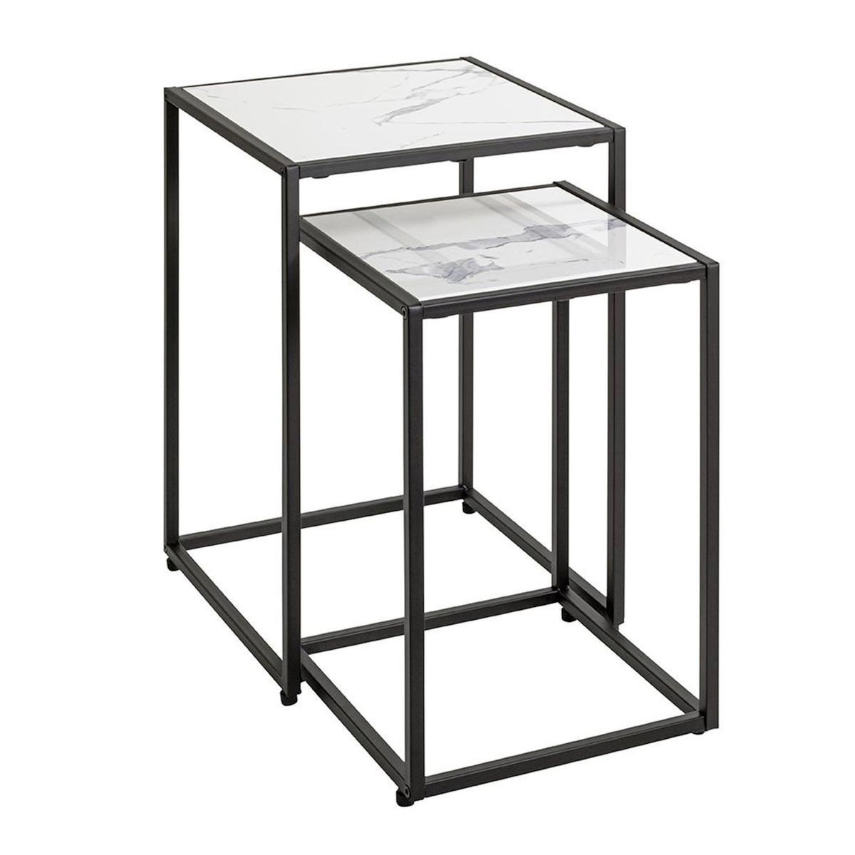 Paris Prix Lot de 2 Tables d'Appoint Effet Marbre  Silvia  50cm Blanc