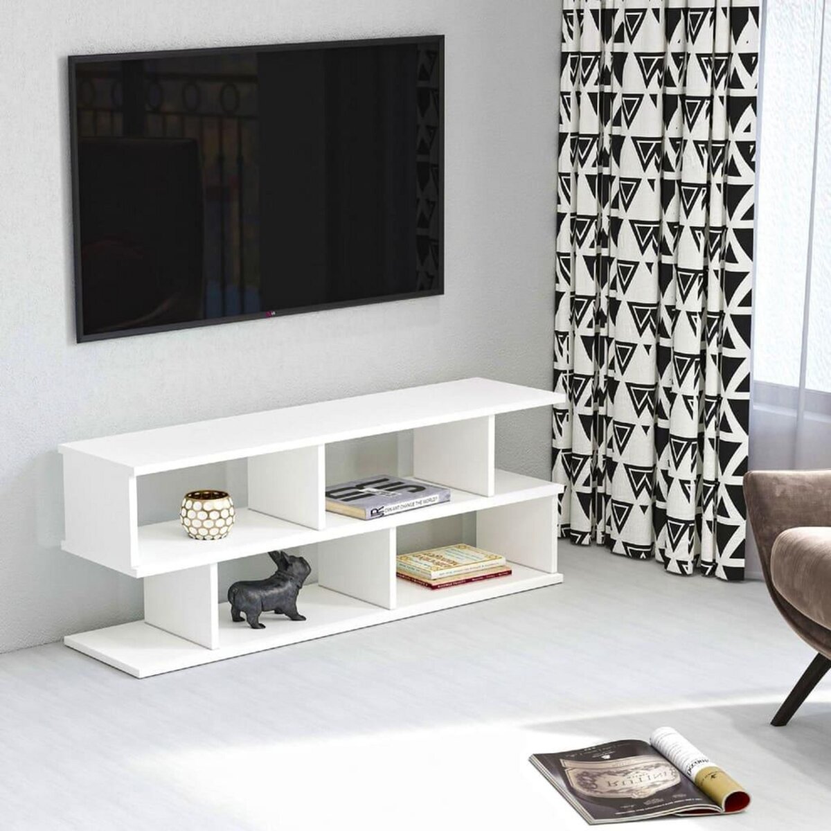  Homemania Meuble TV Su 120x29,6x45 cm Blanc