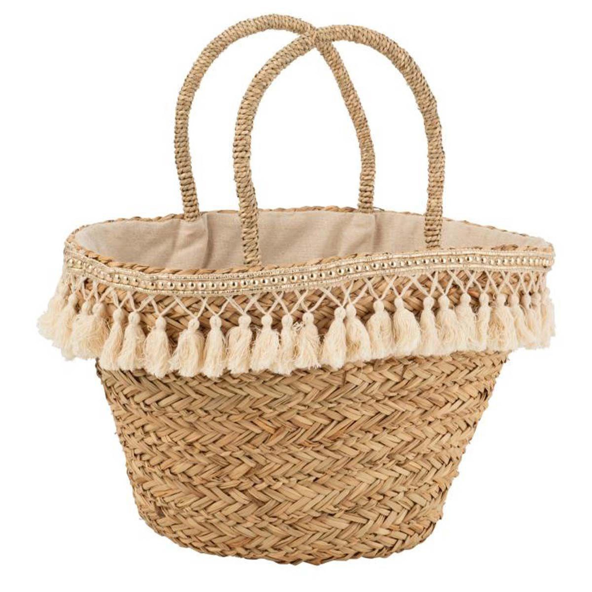 Voir la diapositive 1 : J-LINE Sac de plage en rotin  flo  58cm naturel & blanc