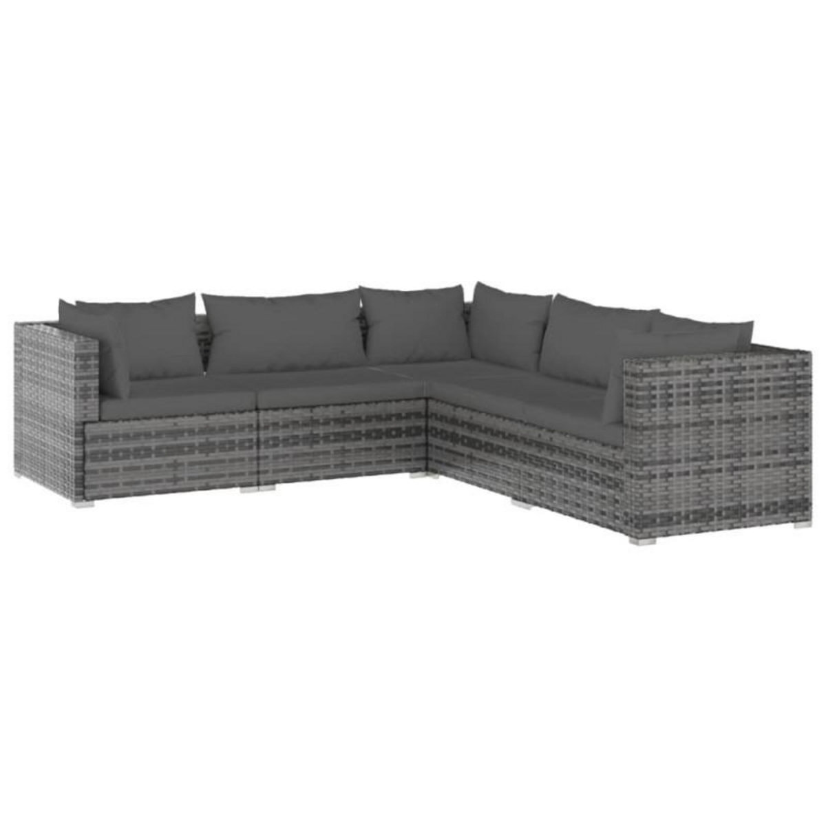 VIDAXL Salon de jardin 5 pcs avec coussins Résine tressée Gris