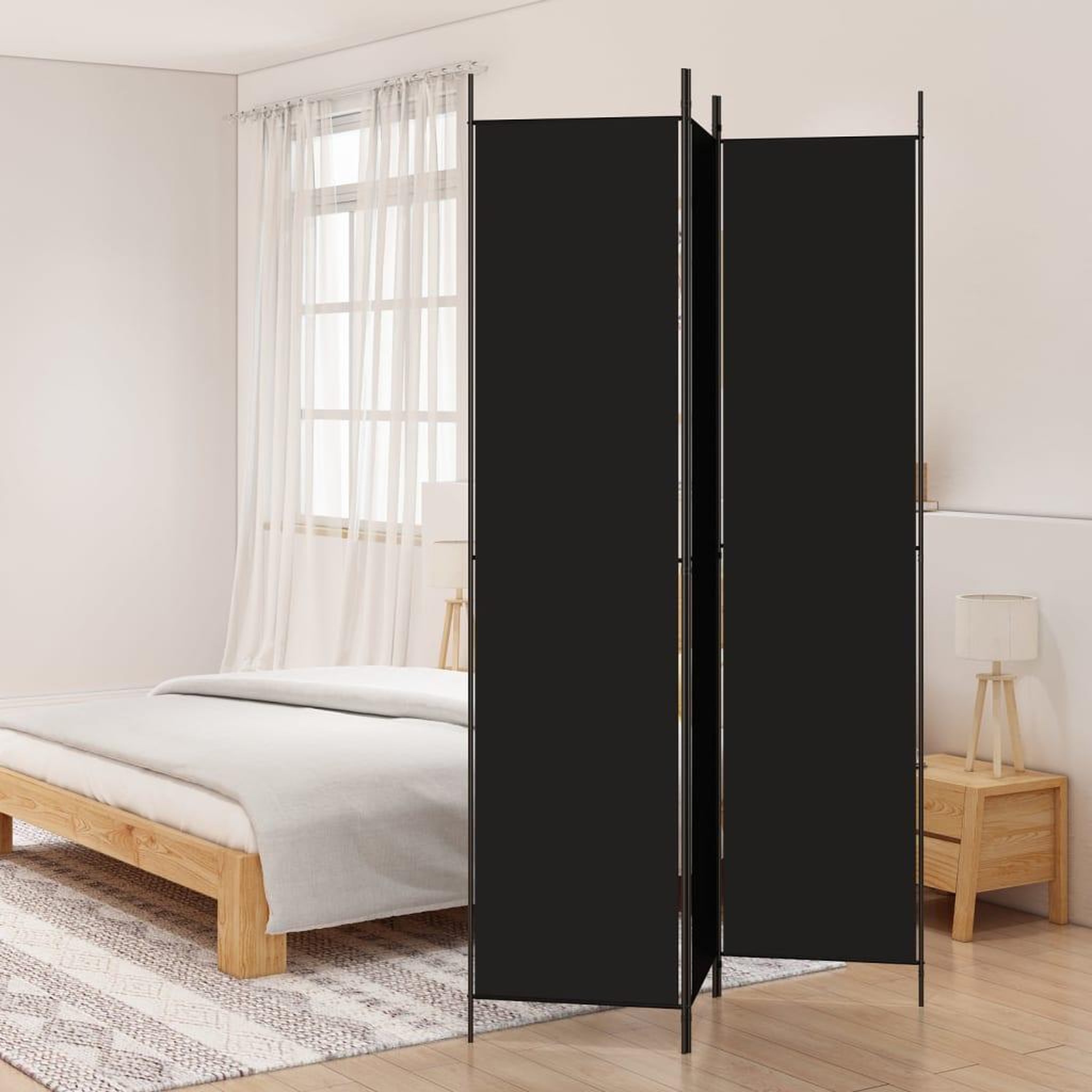 VIDAXL Cloison de separation 3 panneaux Noir 150x220 cm Tissu