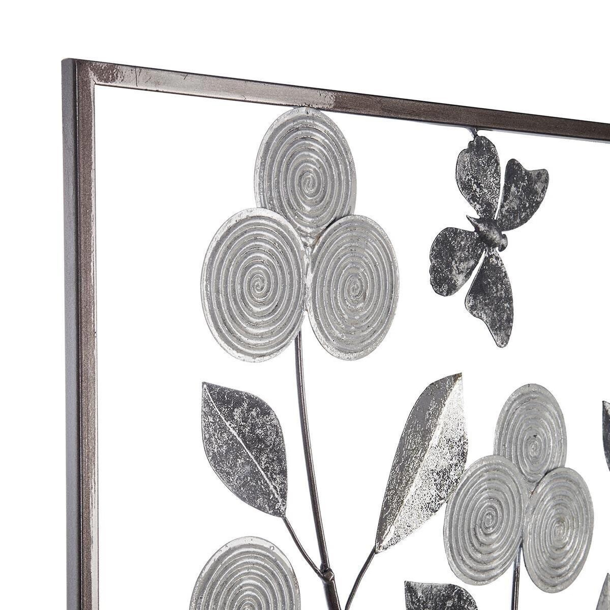 Voir la diapositive 2 : ATMOSPHERA Décoration murale métal  fleurs  50cm argent