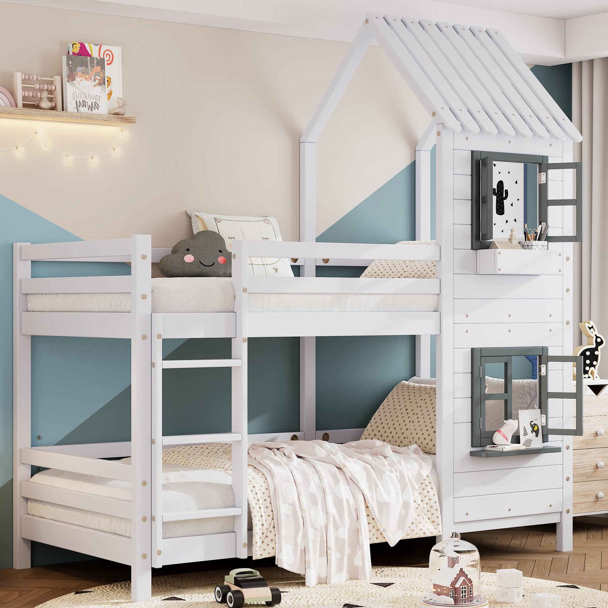 Voir la diapositive 5 : MERAX Lit superposé 90x200cm bois et mdf coloris blanc