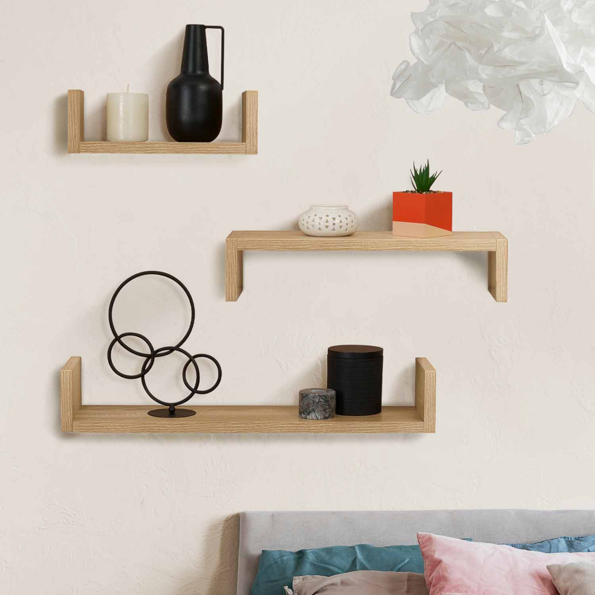 ID MARKET Lot de 3 étagères murales façon hêtre 60/45/30 cm