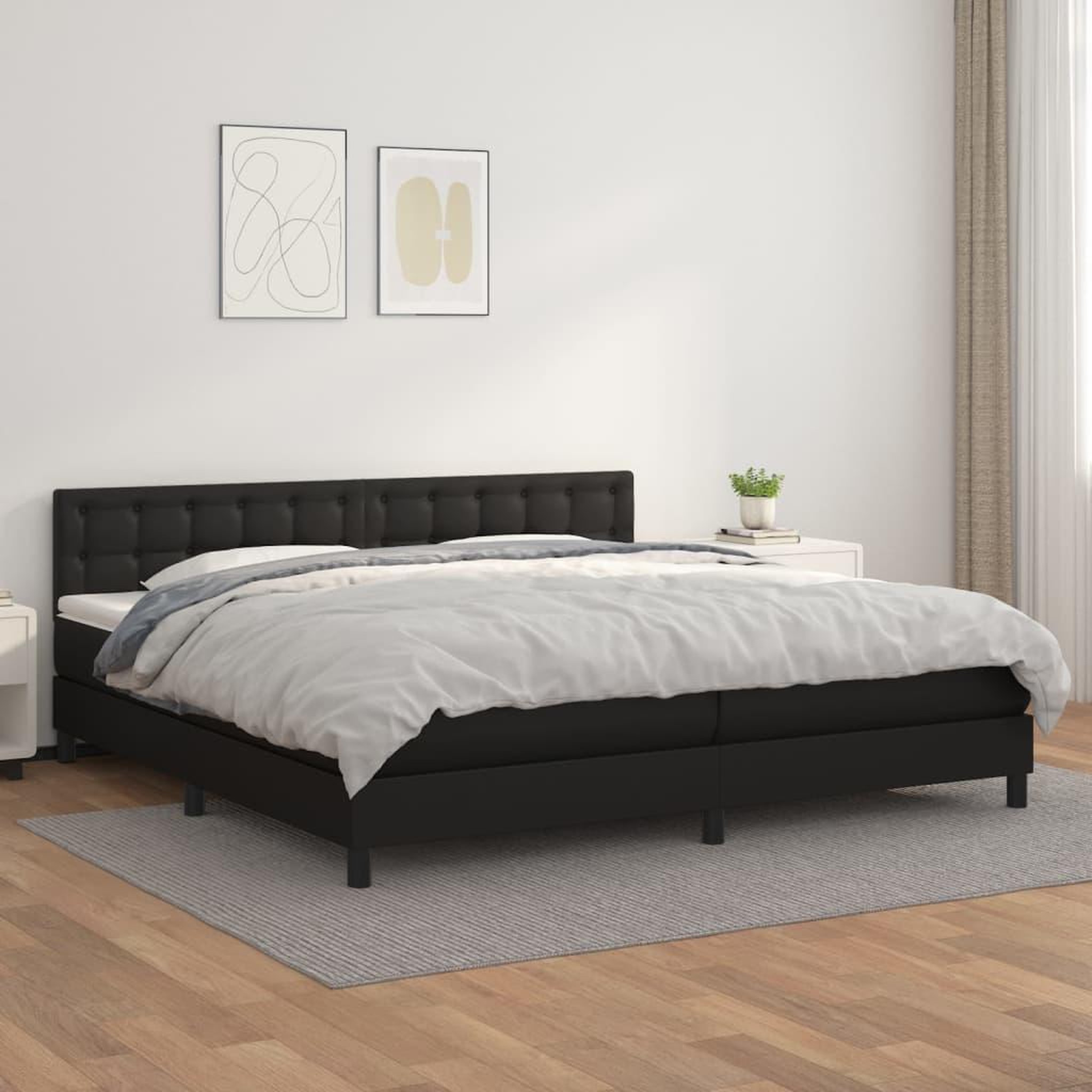 Voir la diapositive 1 : VIDAXL Sommier a lattes de lit avec matelas Noir 200x200 cm Similicuir