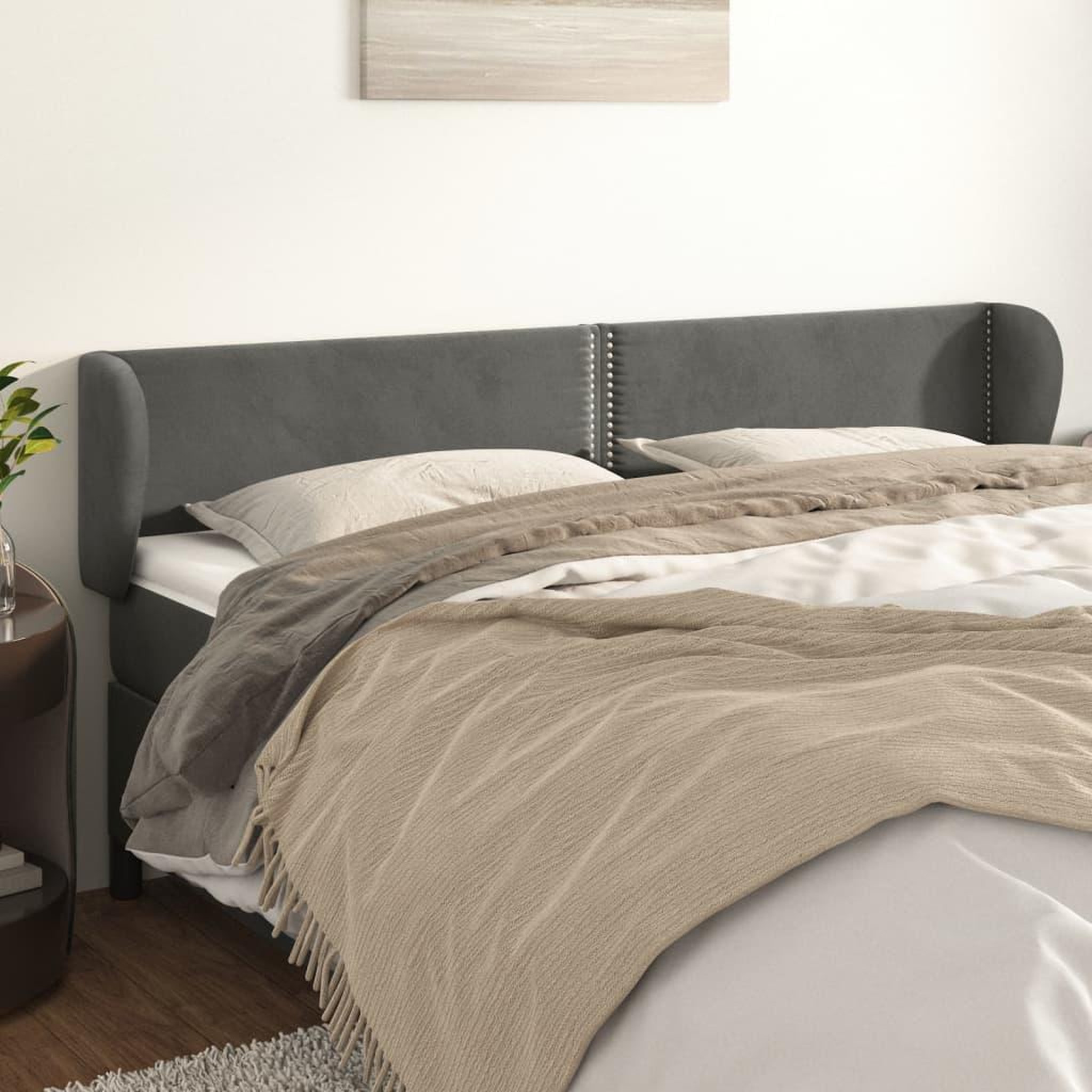 Voir la diapositive 1 : VIDAXL Tete de lit avec oreilles Gris fonce 183x23x78/88 cm Velours