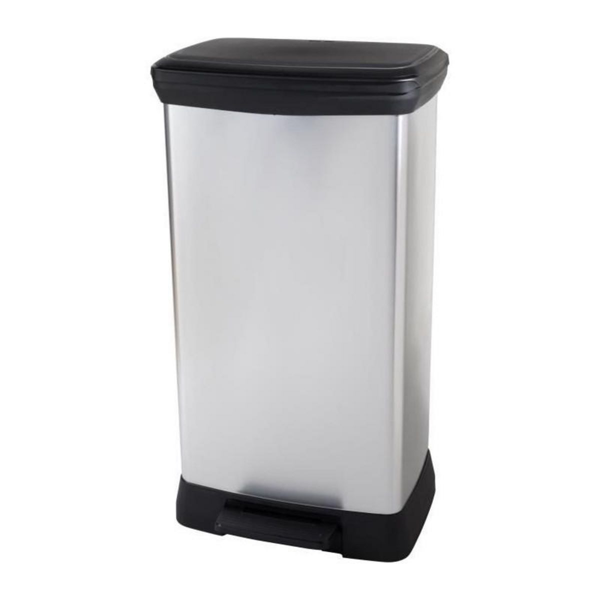 CURVER Poubelle Duo Rectangle - DECO BIN - CURVER - 46L (23+23L) - Double compartiment - 39 x 29 x 72 cm - Gris métallisé