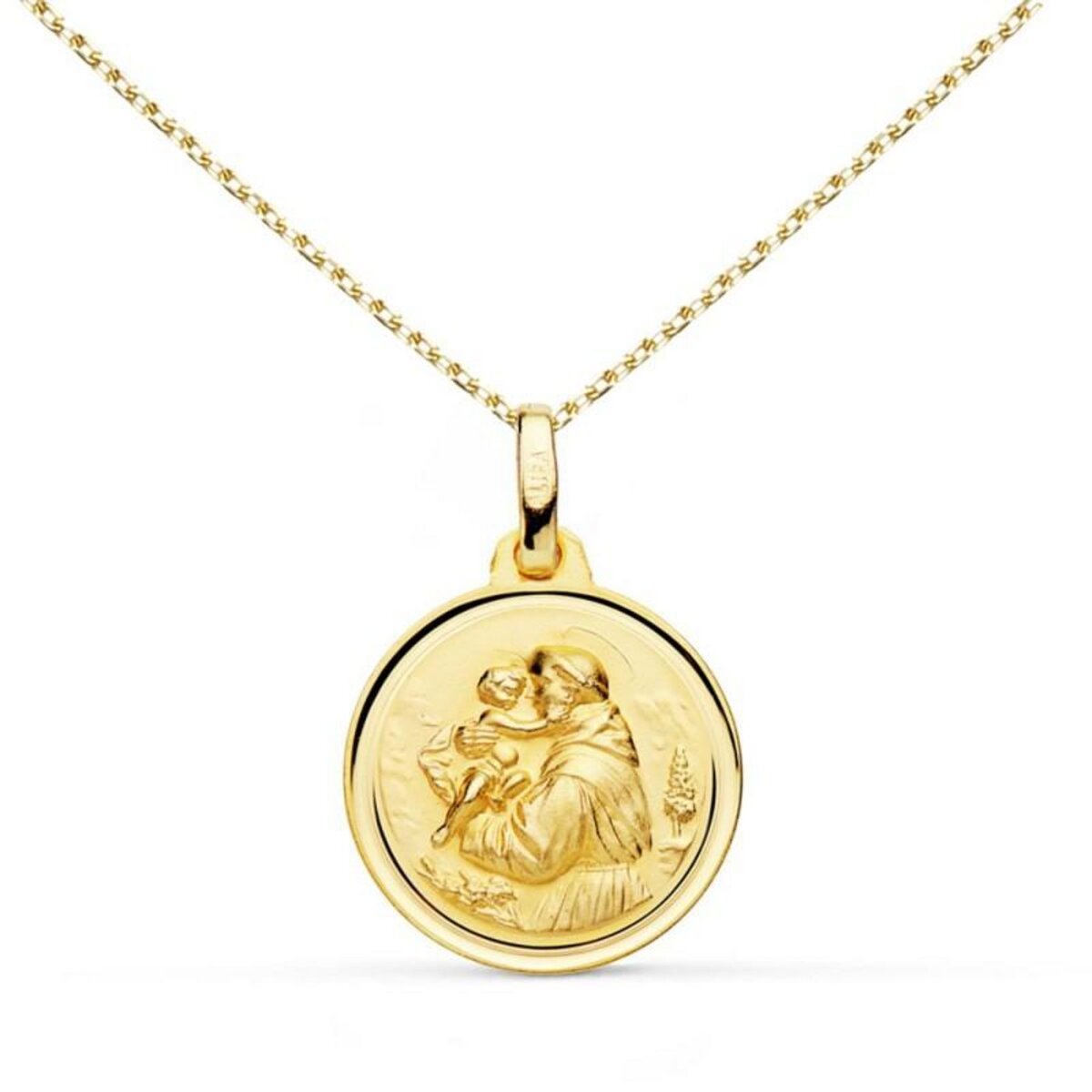 L'ATELIER D'AZUR Collier - Médaille Or 18 Carats 750/1000 Saint Antoine de Padoue - Chaîne Dorée - Gravure Offerte