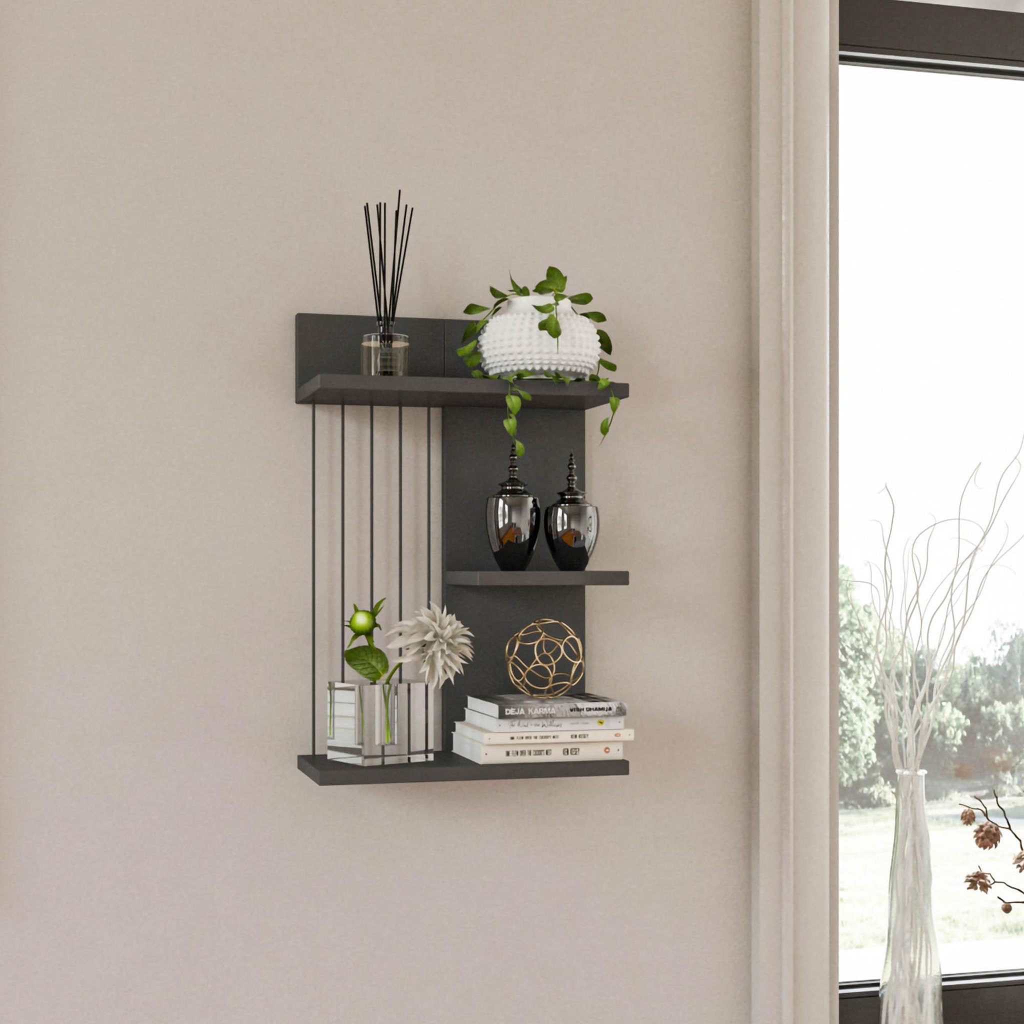Voir la diapositive 2 : Habitat et Jardin Étagère murale en bois  kinik  - 40 x 19 x 60 cm - gris anthracite