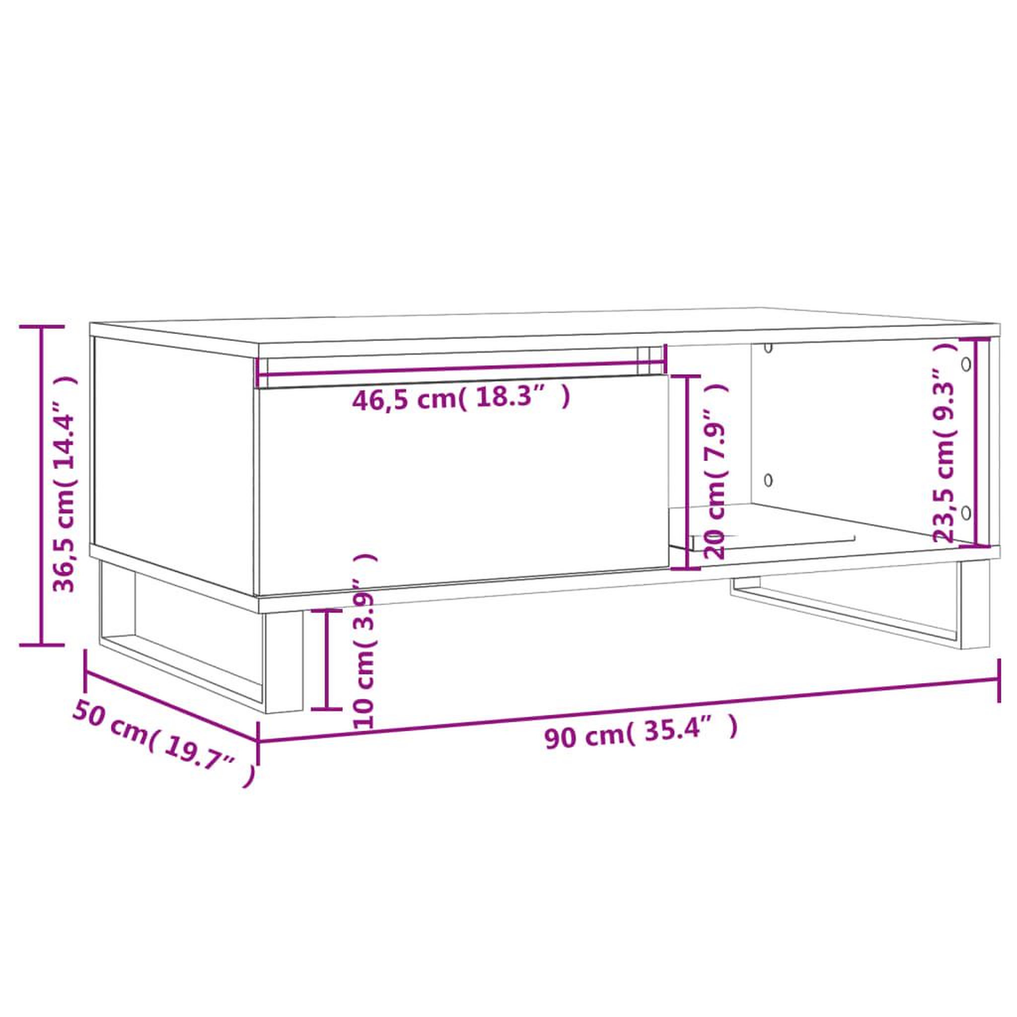 Voir la diapositive 6 : VIDAXL Table basse Gris beton 90x50x36,5 cm Bois d'ingenierie