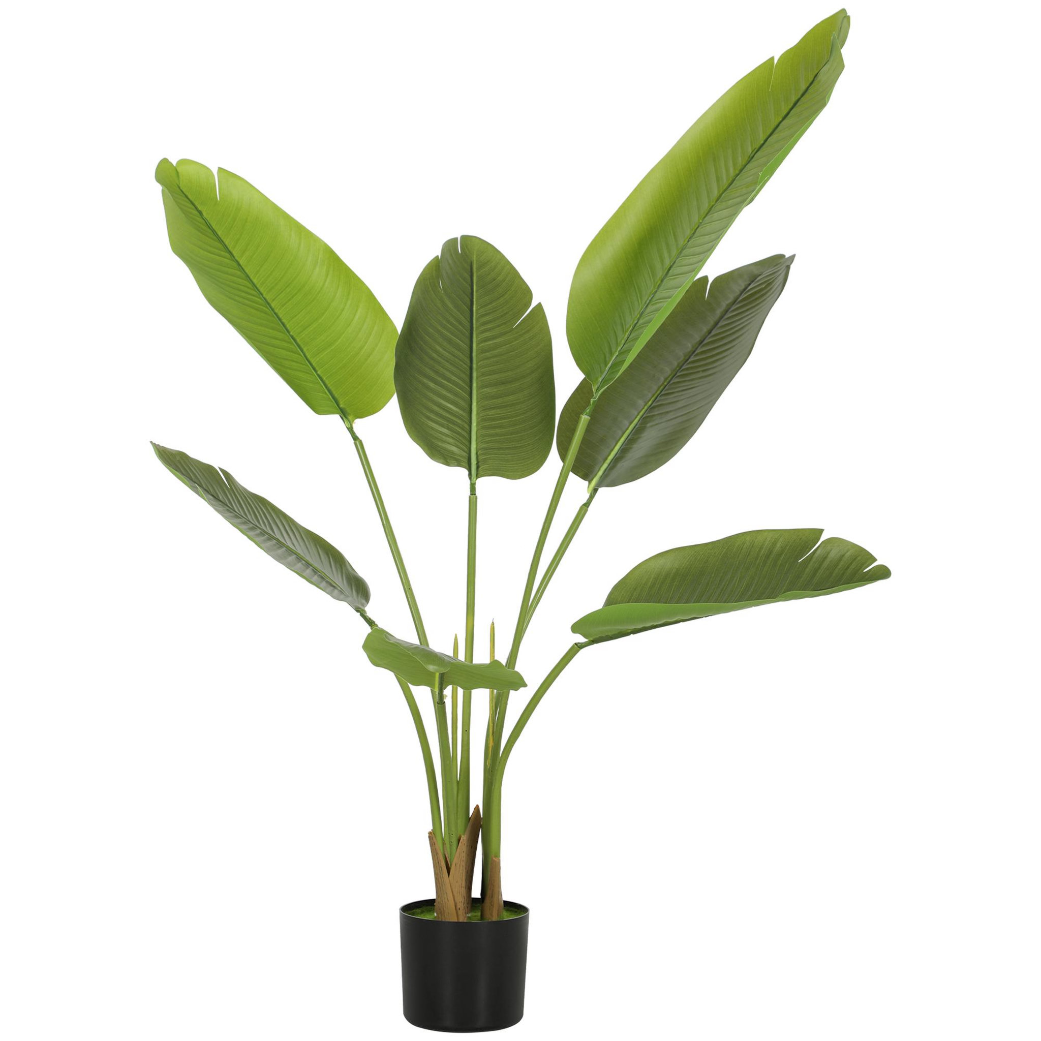 HOMCOM Plante artificielle bananier H.109cm 7 grandes feuilles grand réalisme pot inclus