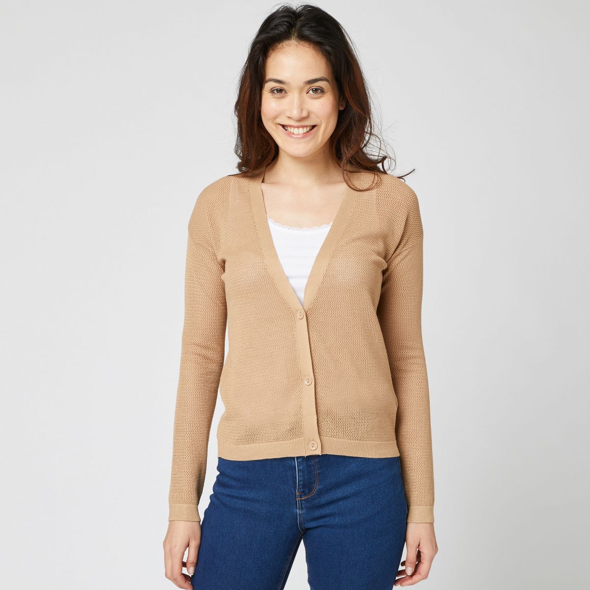 IN EXTENSO Gilet beige en maille col v femme