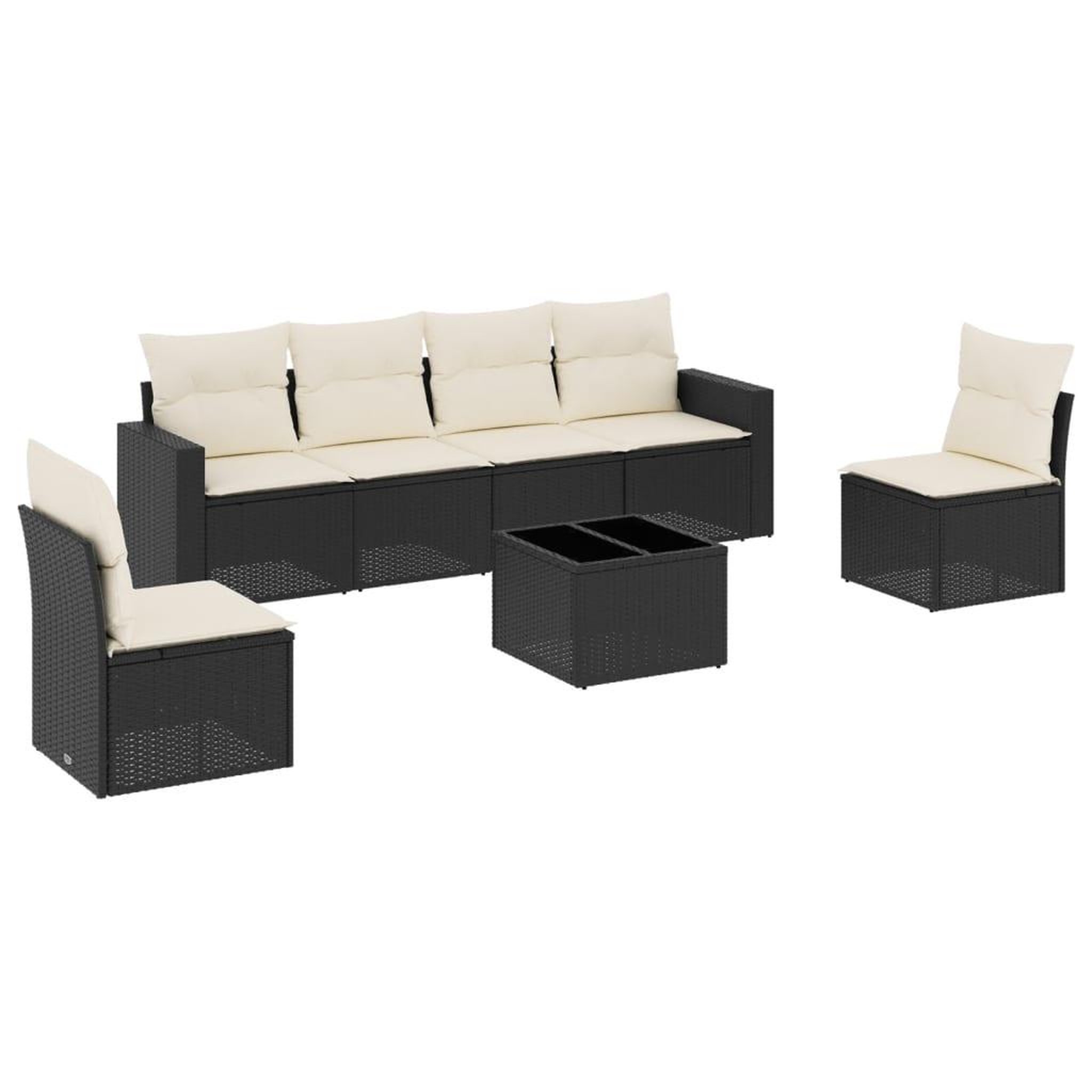 Voir la diapositive 2 : VIDAXL Salon de jardin 7 pcs avec coussins noir resine tressee