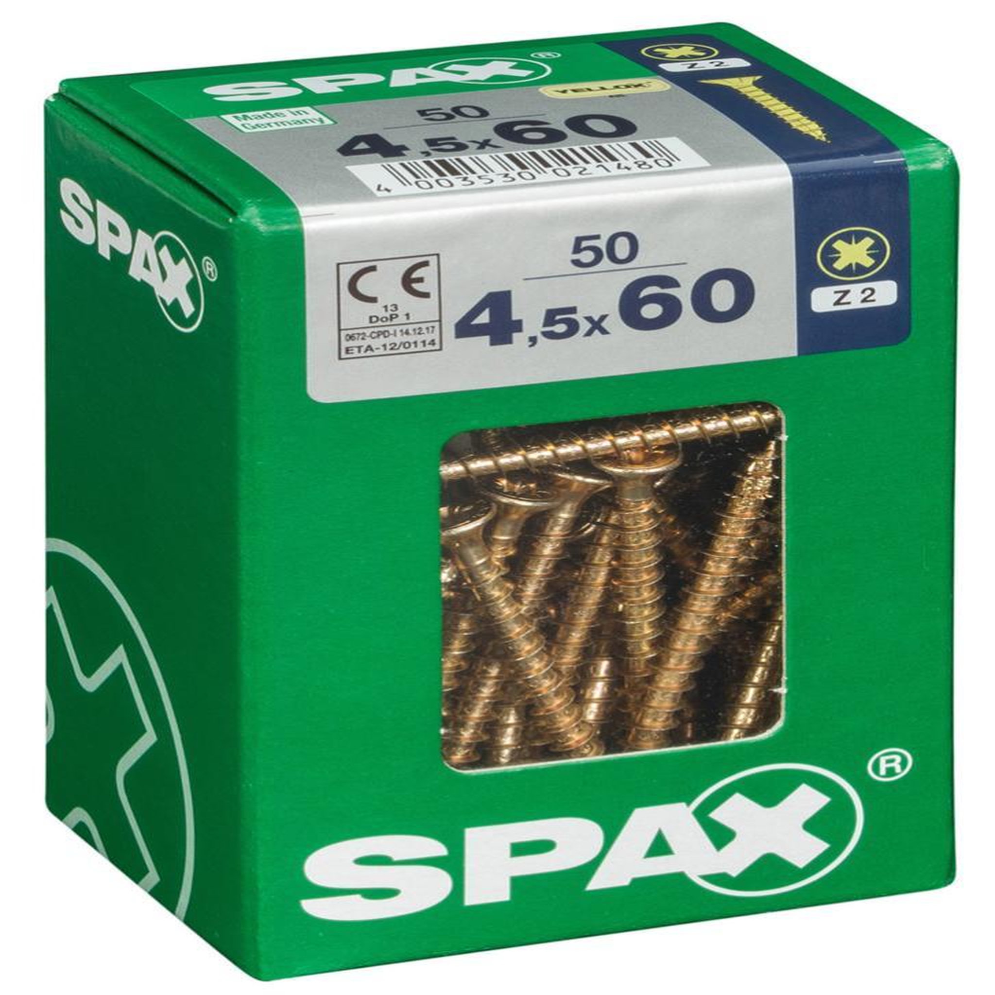 CENTRALE BRICO Lot de 50 vis acier tête fraisée pozidriv SPAX, Diam.4.5 mm x L.60 mm