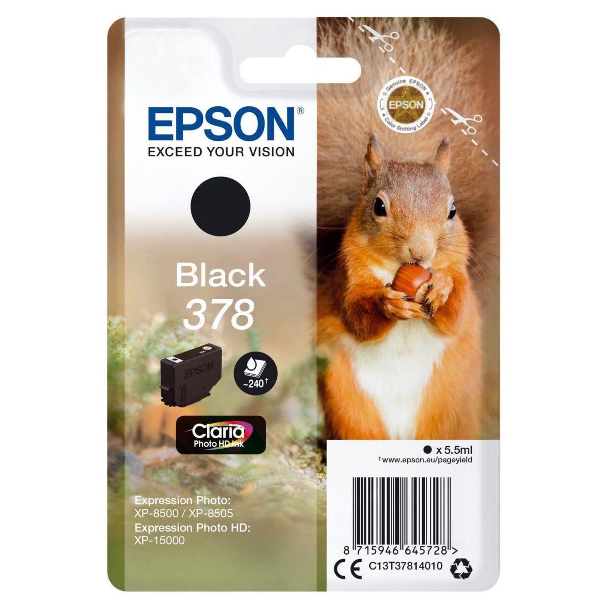 Epson Cartouche d'encre Originale 378 Noire Série Écureuil - C13T37814010