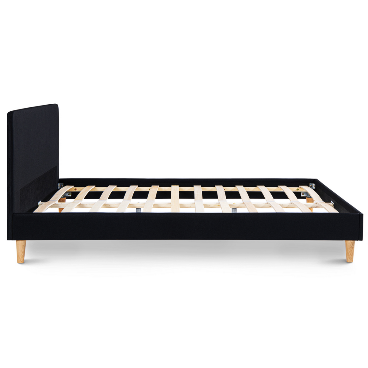 ID MARKET Lit double scandinave BALTA avec tête de lit et sommier 140 x 190 cm tissu noir