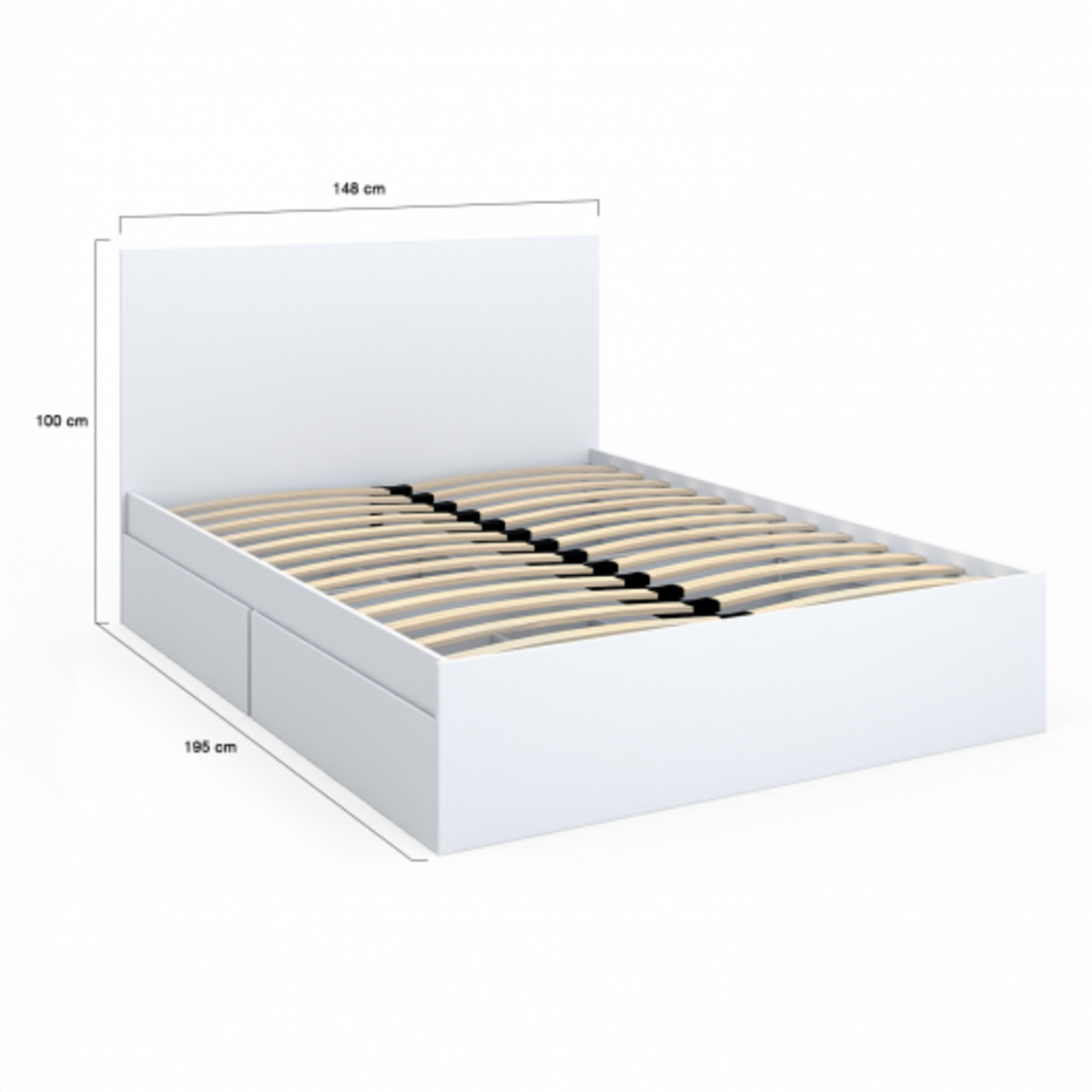ID MARKET Lit double OMAHA 4 tiroirs sur roulettes avec tête de lit et sommier 140 x 190 cm blanc