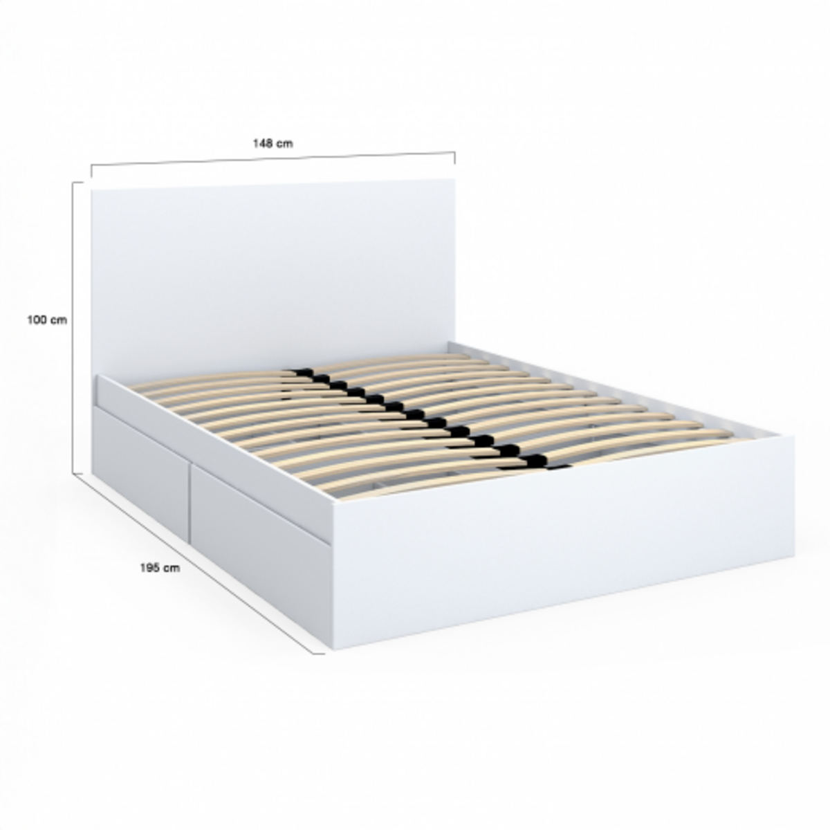 ID MARKET Lit double OMAHA 4 tiroirs sur roulettes avec tête de lit et sommier 140 x 190 cm blanc