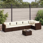 VIDAXL Salon de jardin avec coussins 7 pcs marron resine tressee