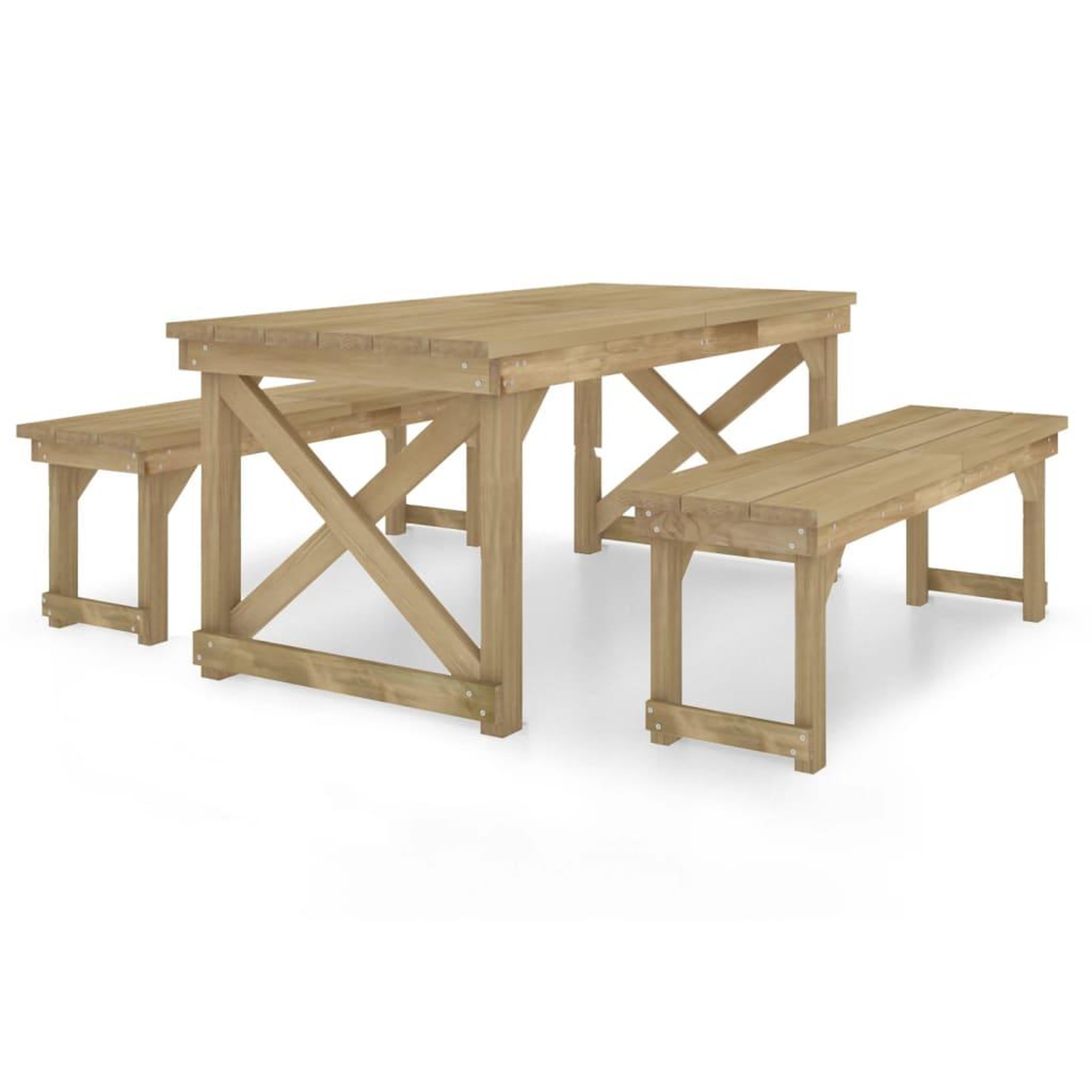 VIDAXL Ensemble a manger de jardin 3 pcs bois de pin impregne