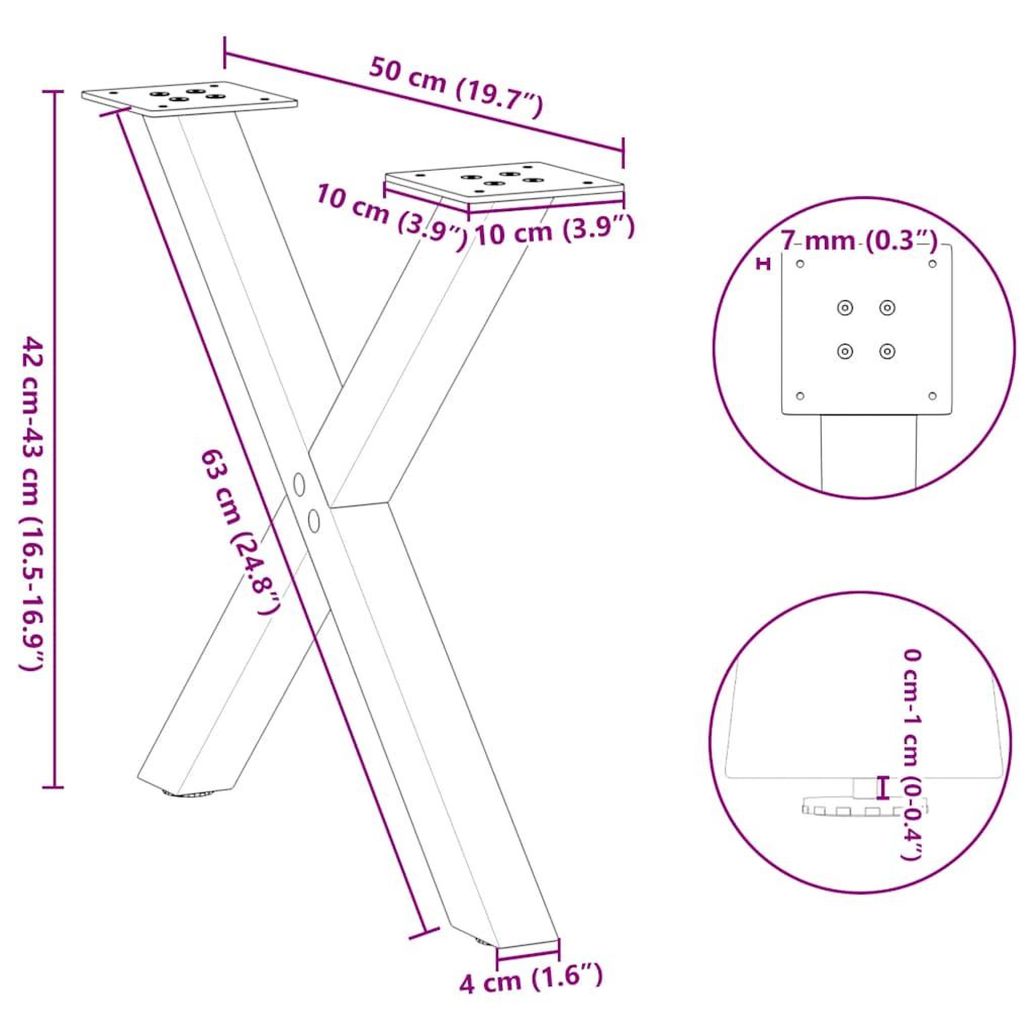 Voir la diapositive 6 : VIDAXL Pieds de table basse forme de X 2 pcs blanc 50x(42-43) cm acier