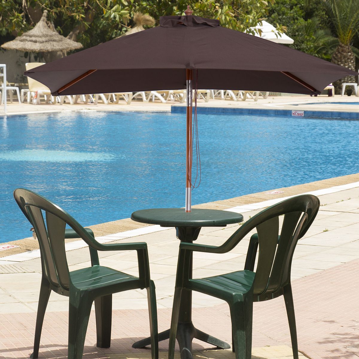 OUTSUNNY Parasol rectangulaire inclinable bois polyester haute densité 2L x 1,5l x 2,3H m chocolat
