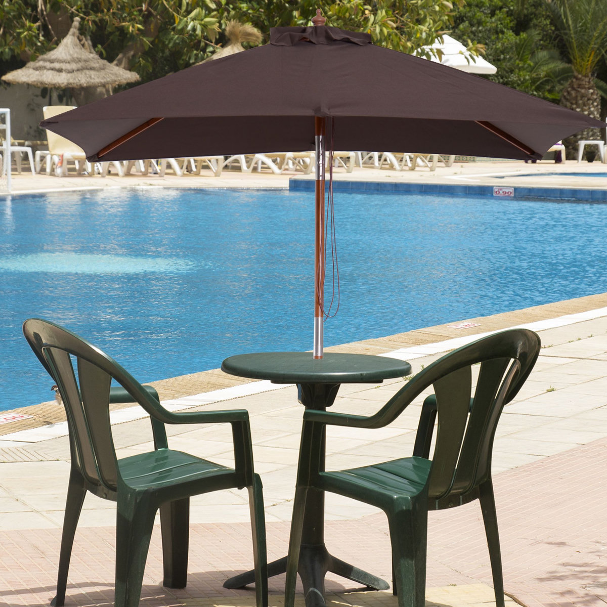OUTSUNNY Parasol rectangulaire inclinable bois polyester haute densité 2L x 1,5l x 2,3H m chocolat