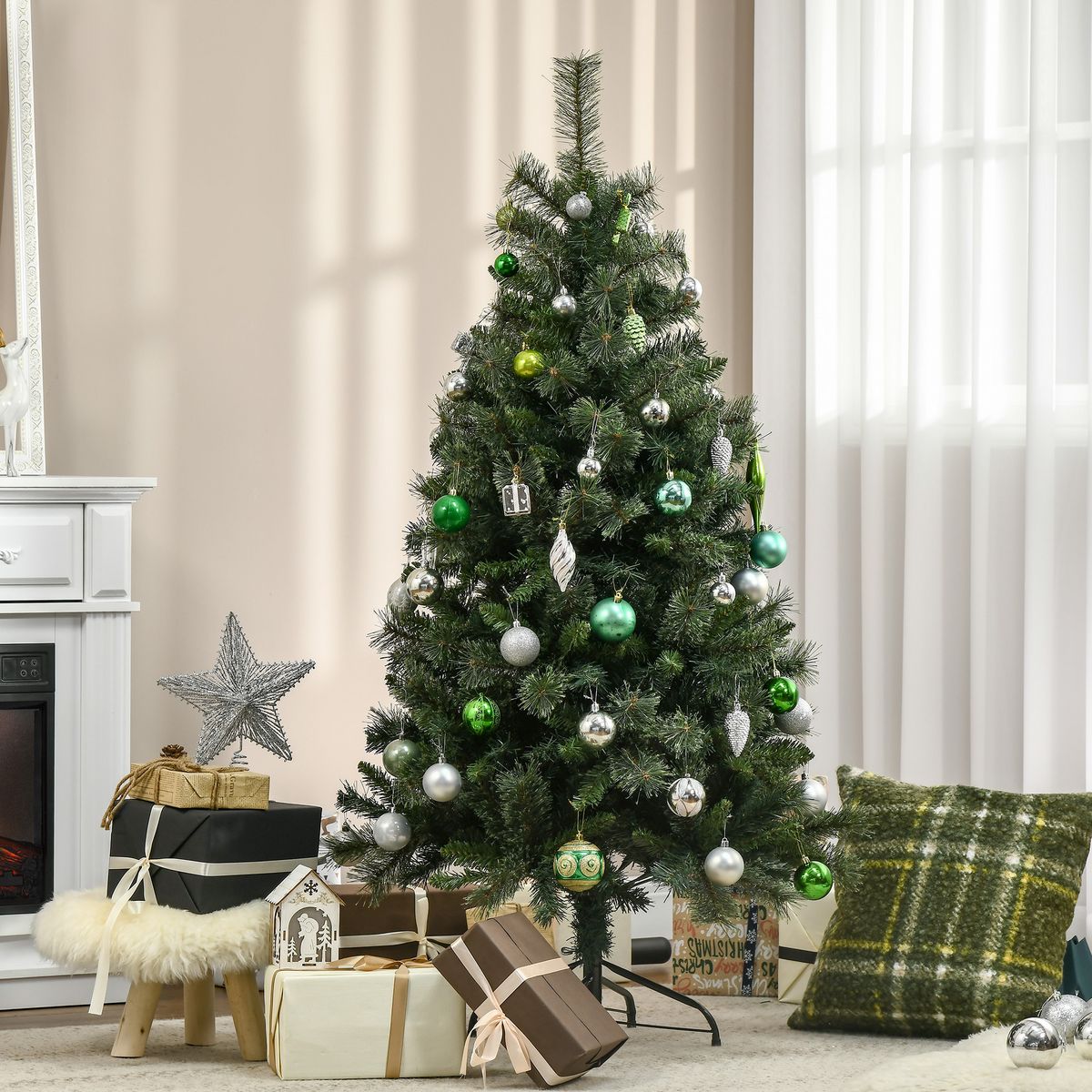 HOMCOM Sapin de Noël artificiel Ø 84 x 150H cm 665 branches épines imitation Nordmann grand réalisme vert