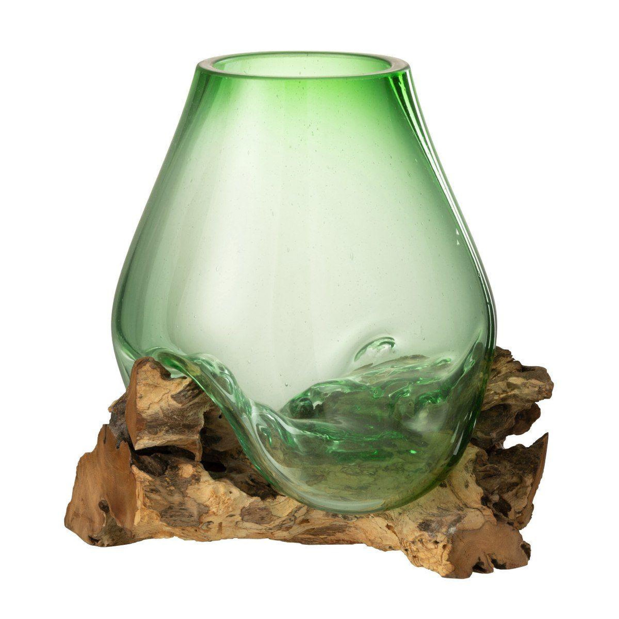 J-LINE Vase en verre sur racine  gamal  33cm vert