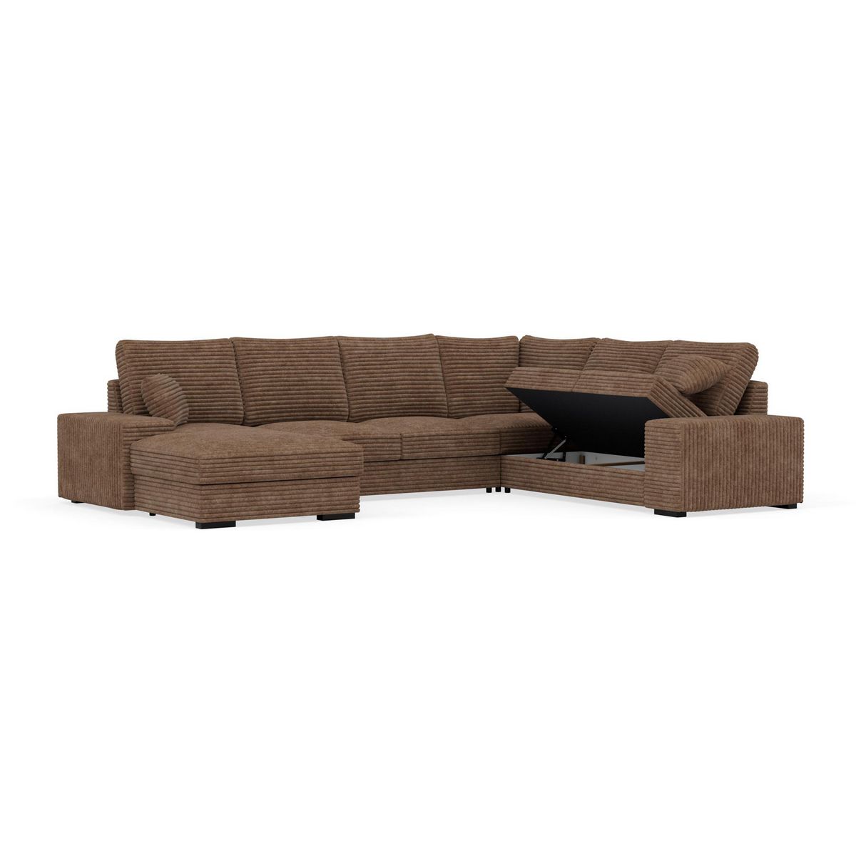 BEST MOBILIER Lorie - canapé panoramique d'angle droit 7 places convertible en velours côtelé grosse côte avec coffre