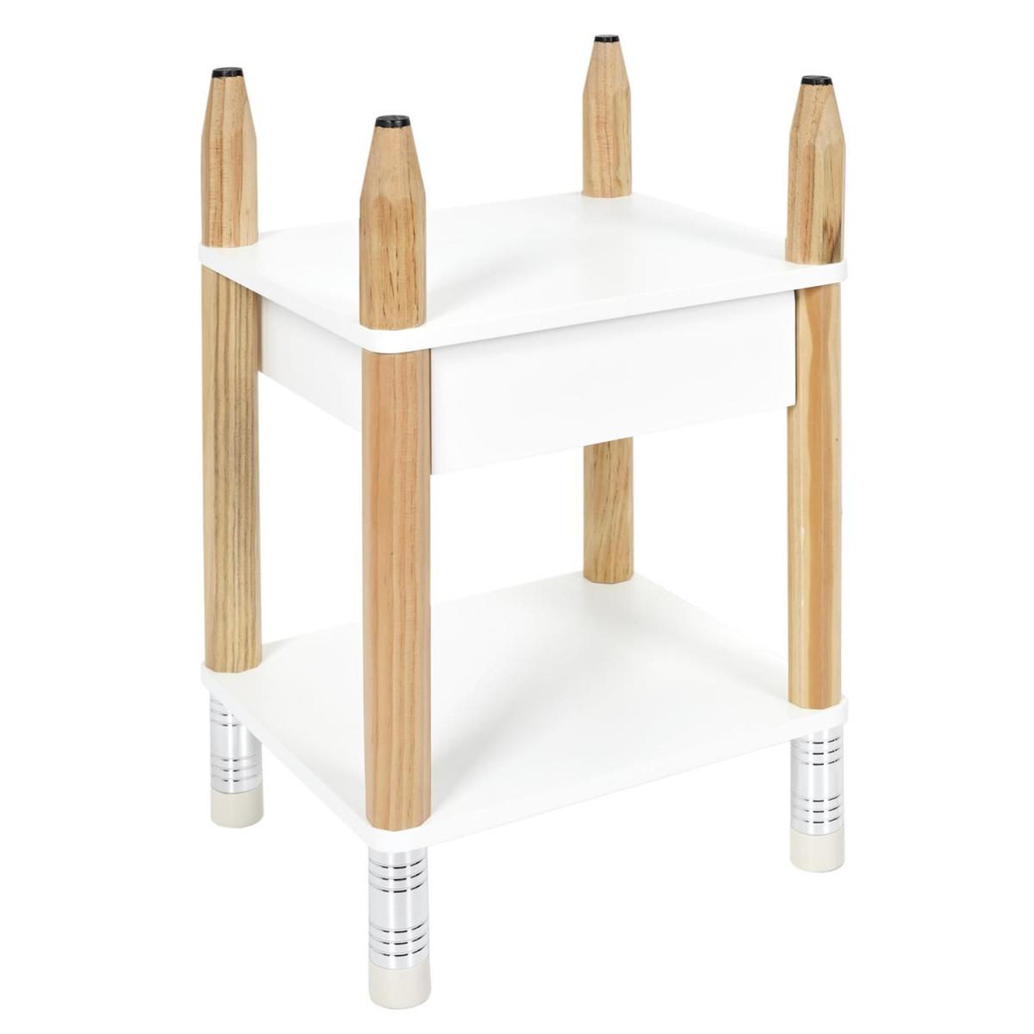 Voir la diapositive 2 : HOME DECO KIDS Table de chevet 1 tiroir  crayon  51cm blanc