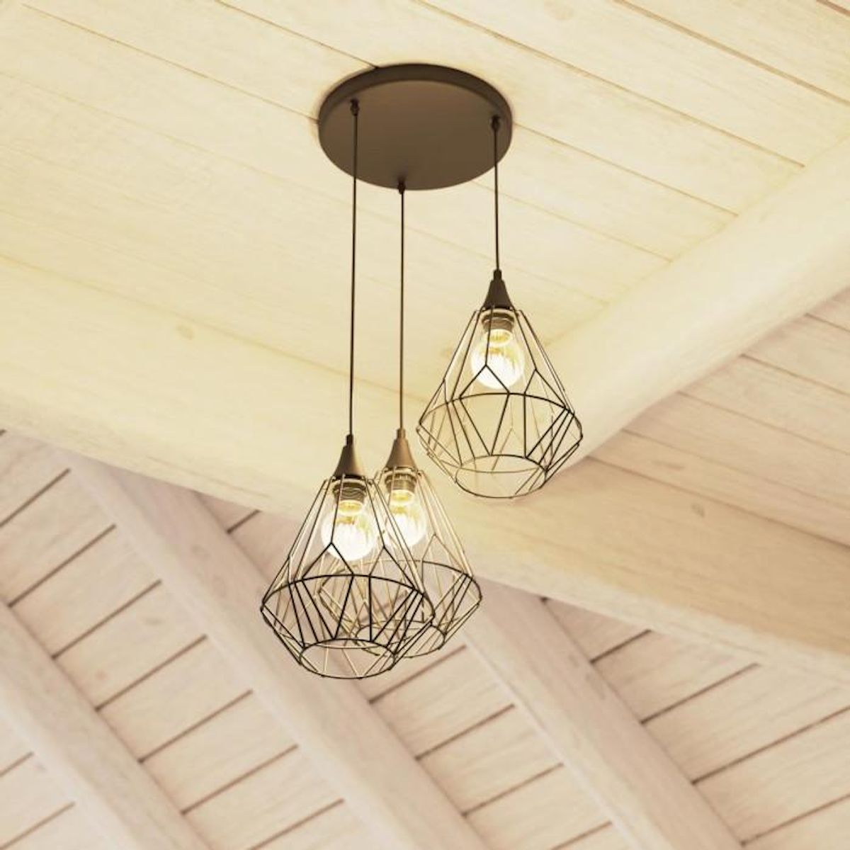 ATMOSPHERA Suspension filaire à 3 abat-jours en métal Kaore - Noir