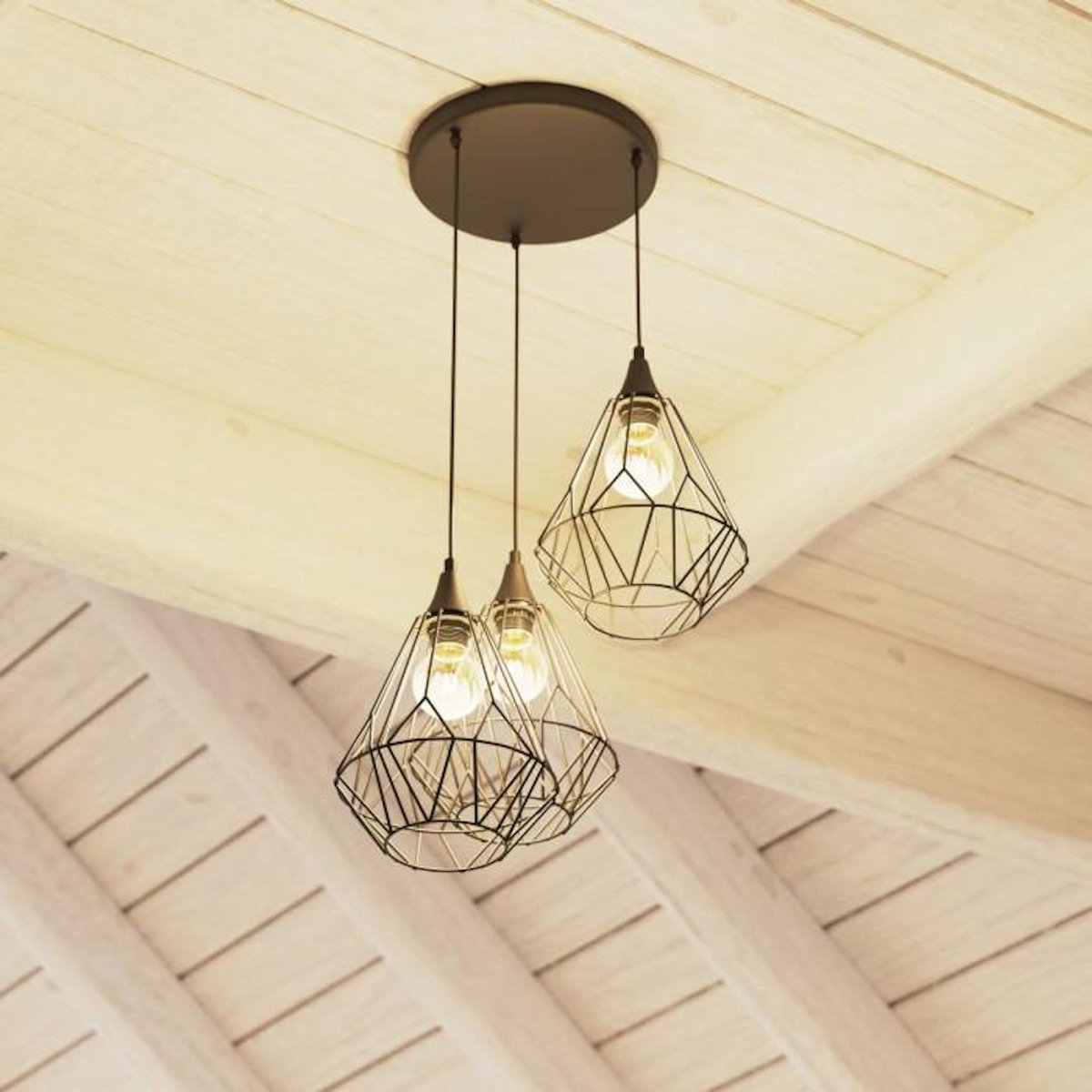 ATMOSPHERA Suspension filaire à 3 abat-jours en métal Kaore - Noir