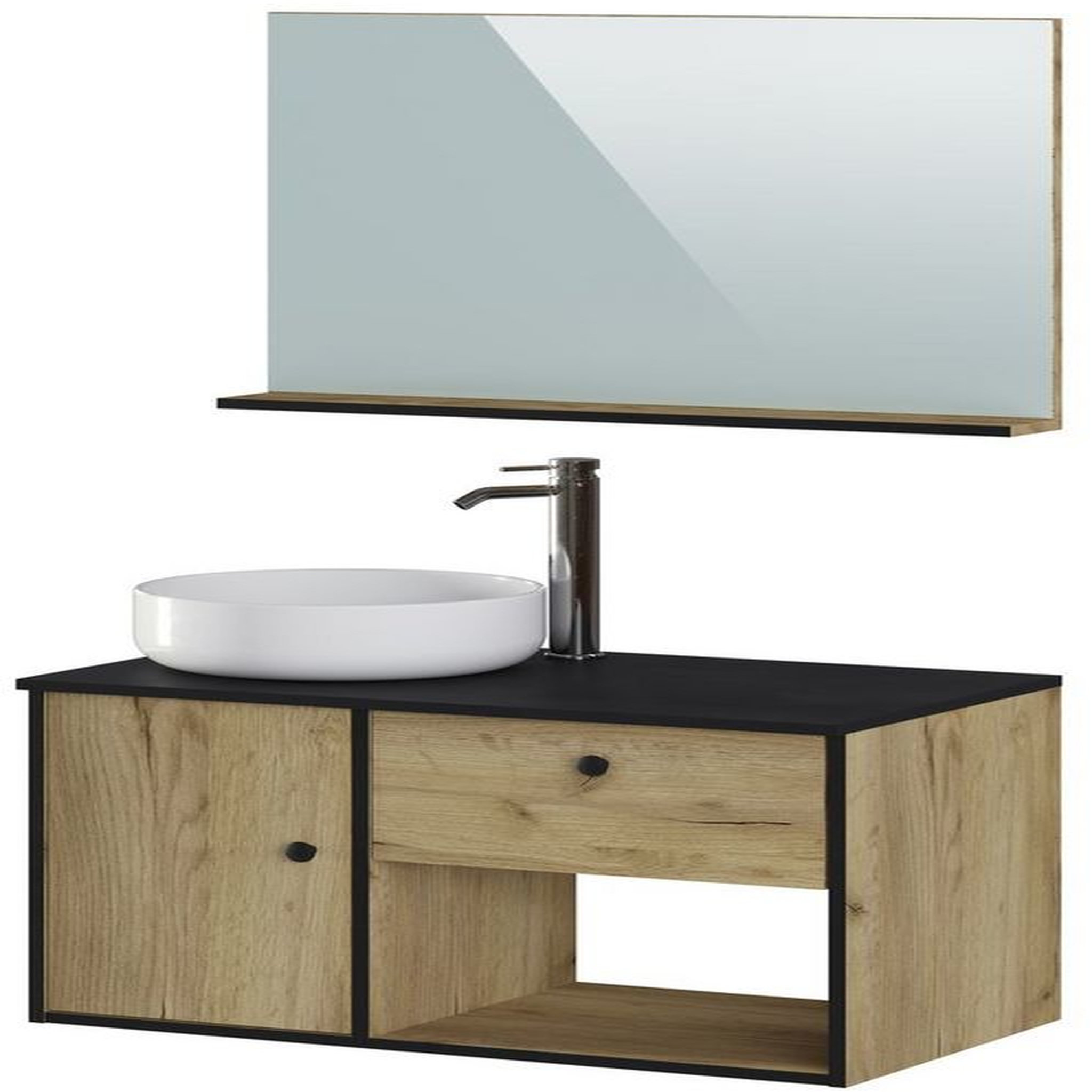Voir la diapositive 1 : Meuble salle de bain avec vasque et miroir L80cm LURDES