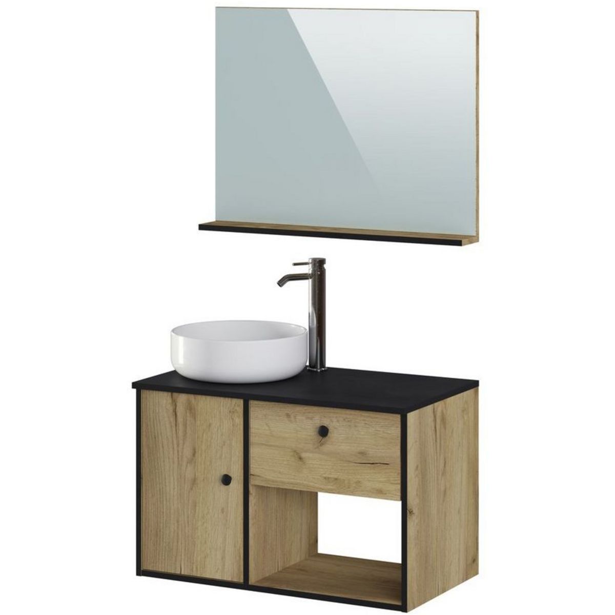 Meuble salle de bain avec vasque et miroir L80cm LURDES