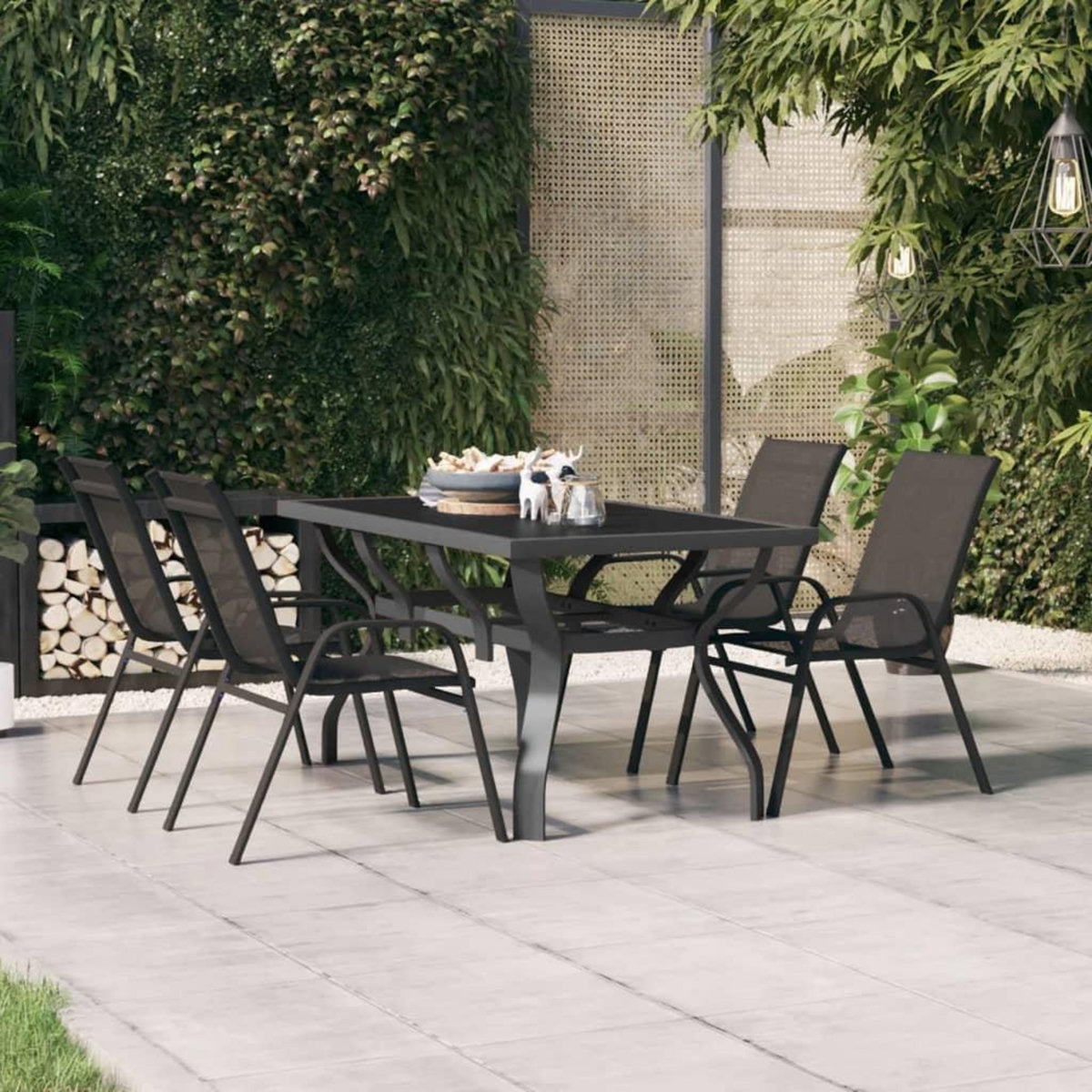 VIDAXL Table de jardin Gris et noir 140x70x70 cm Acier et verre