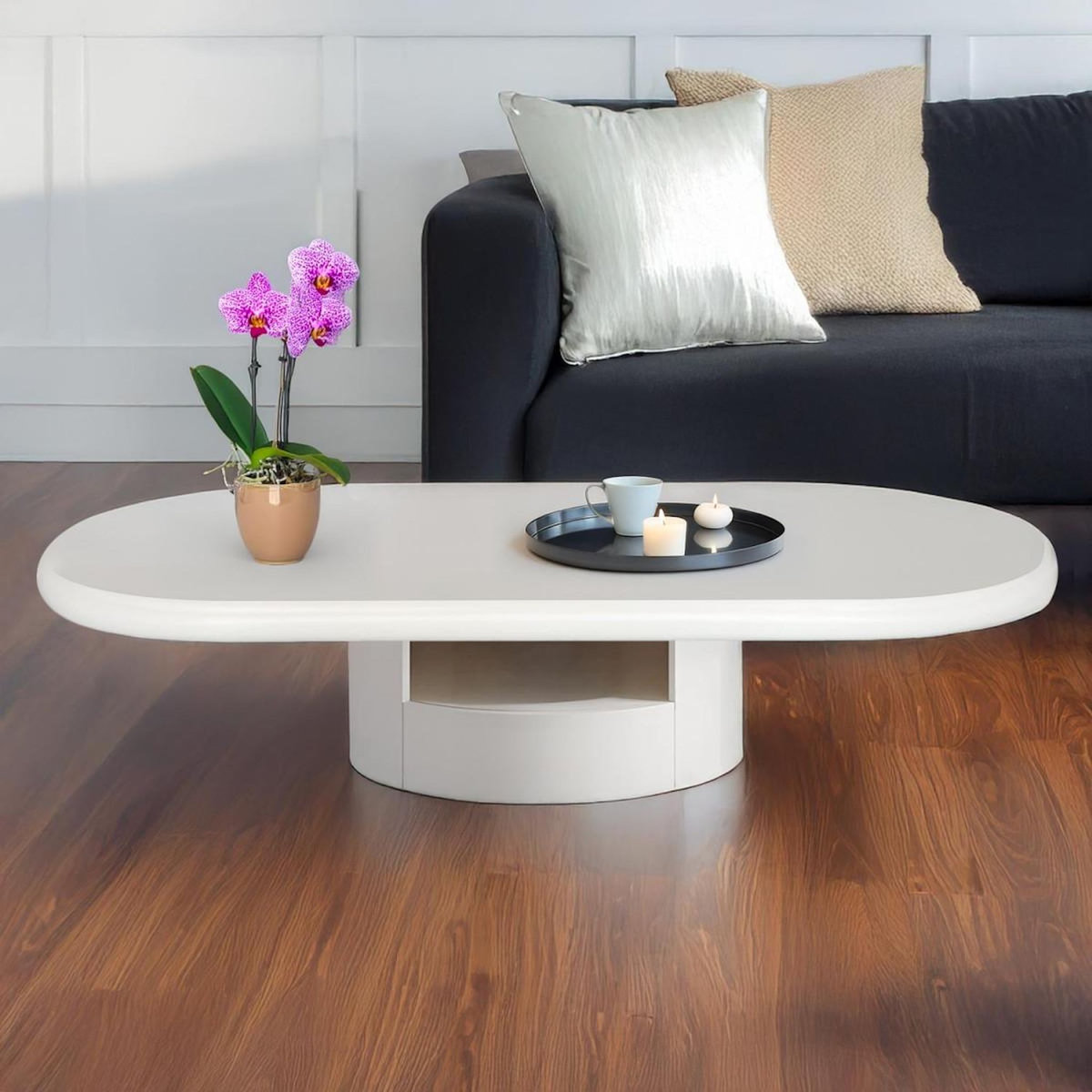 Paris Prix Table Basse Ovale Avec Tiroirs  Donna  120cm Blanc